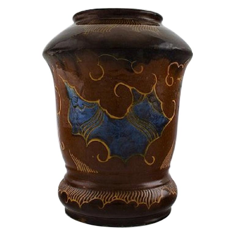 Møller & Bøgely, Denmark, Large Art Nouveau Vase in Glazed Ceramics, circa 1920 For Sale