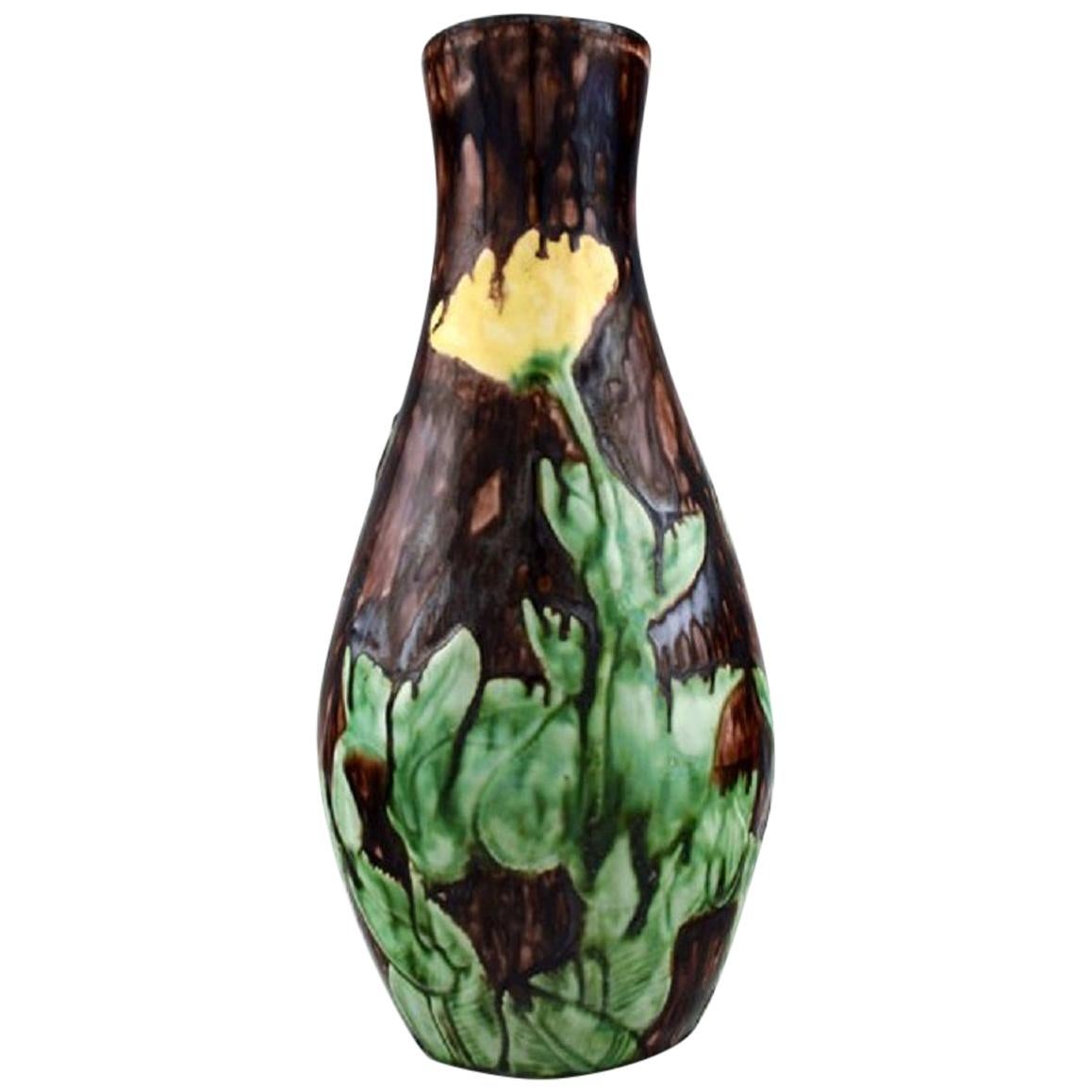 Roskilde Lervarefabrik, Denmark, Large Art Nouveau Vase in Glazed Ceramics
