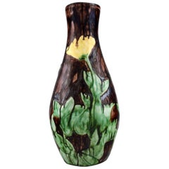 Antique Roskilde Lervarefabrik, Denmark, Large Art Nouveau Vase in Glazed Ceramics