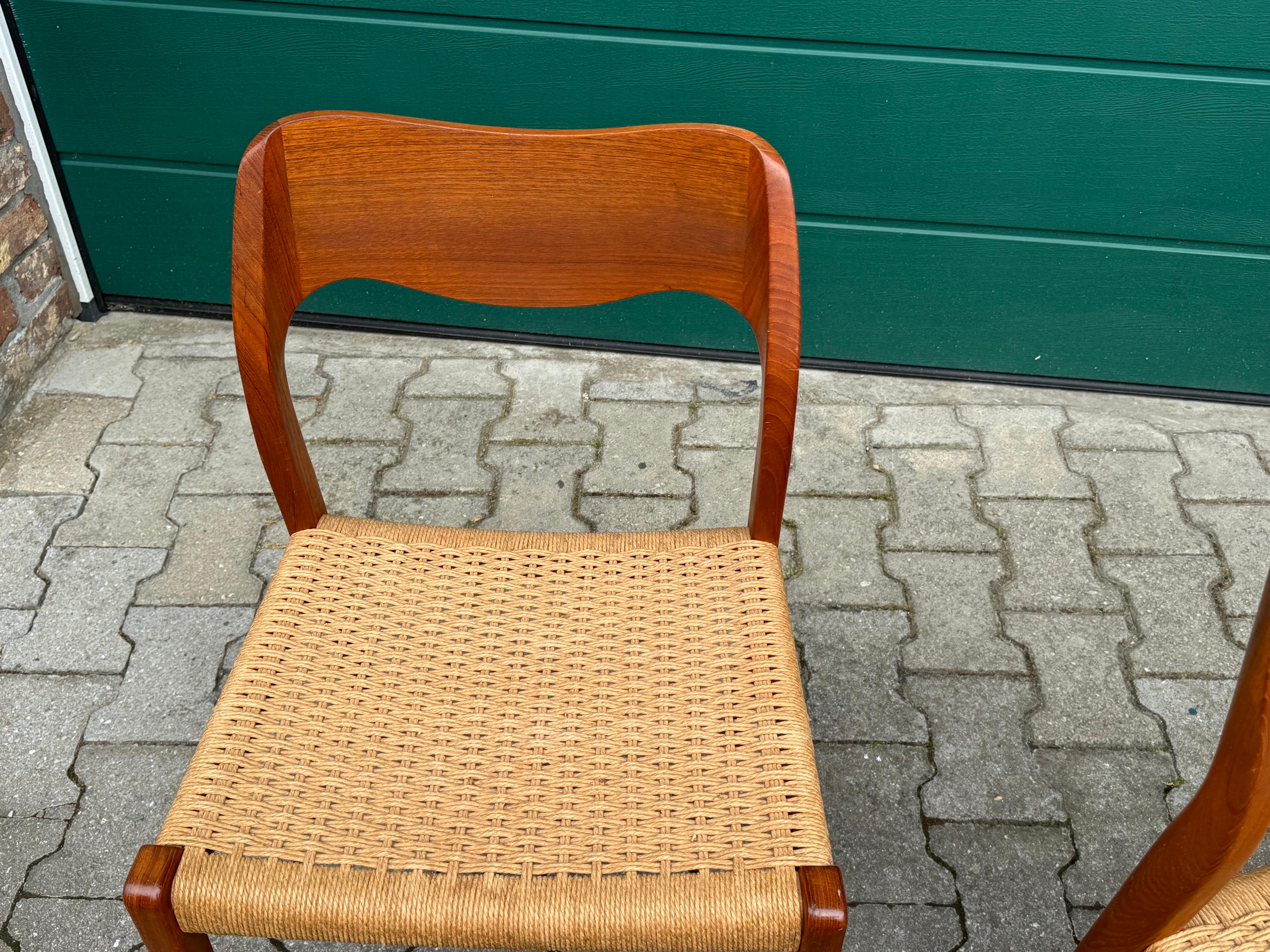 20th Century Møller No. 77 Teak Chair with Danish Cord Seat, Mid-Century Scandinavian Design For Sale