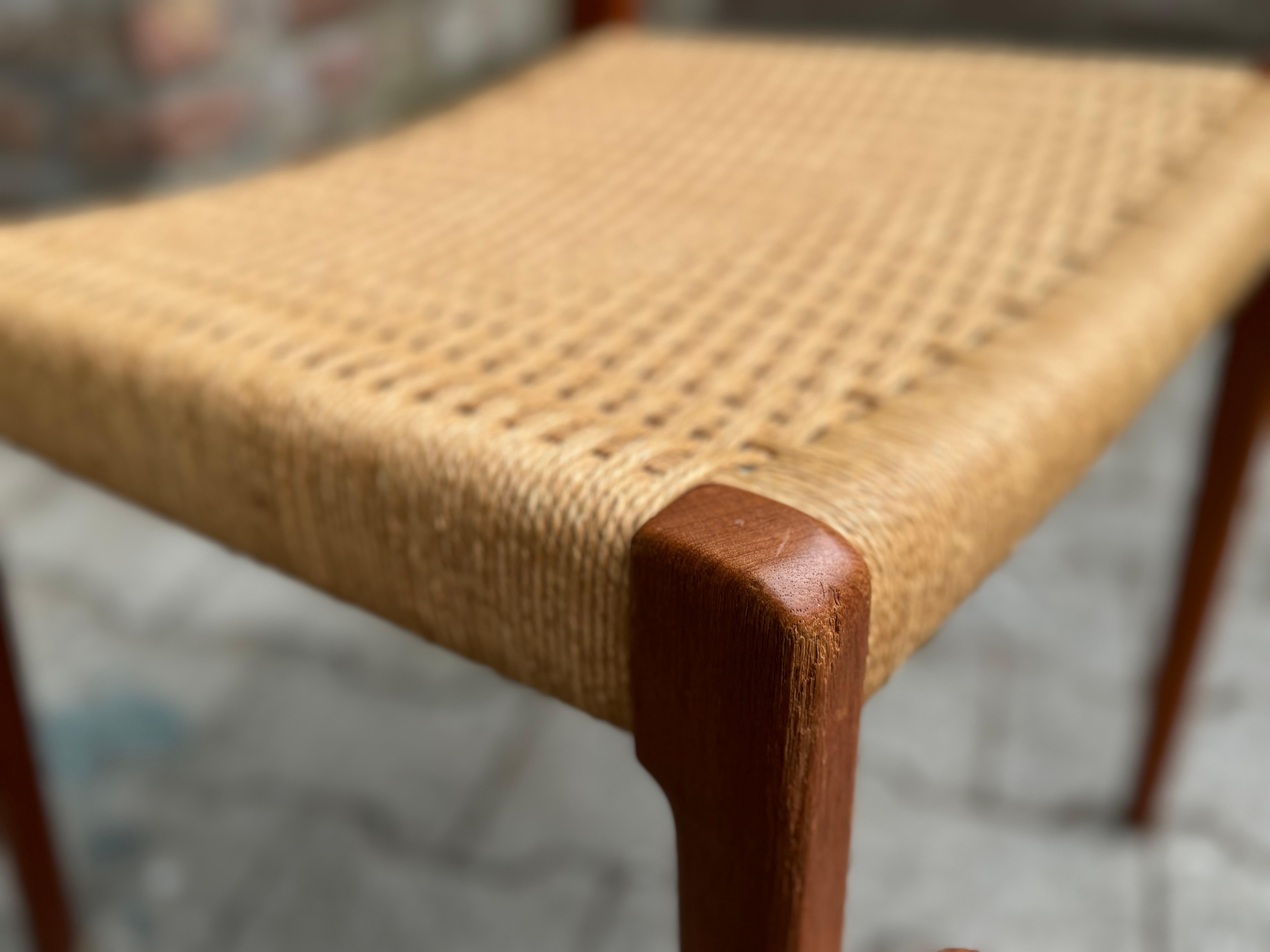 Møller No. 77 Teak Chair with Danish Cord Seat, Mid-Century Scandinavian Design For Sale 3