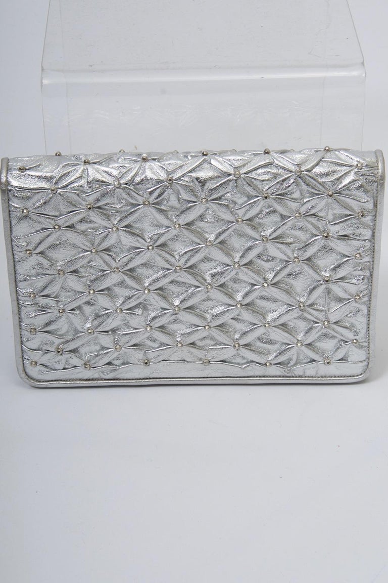 MM Silver Convertible Clutch In Good Condition For Sale In Alford, MA