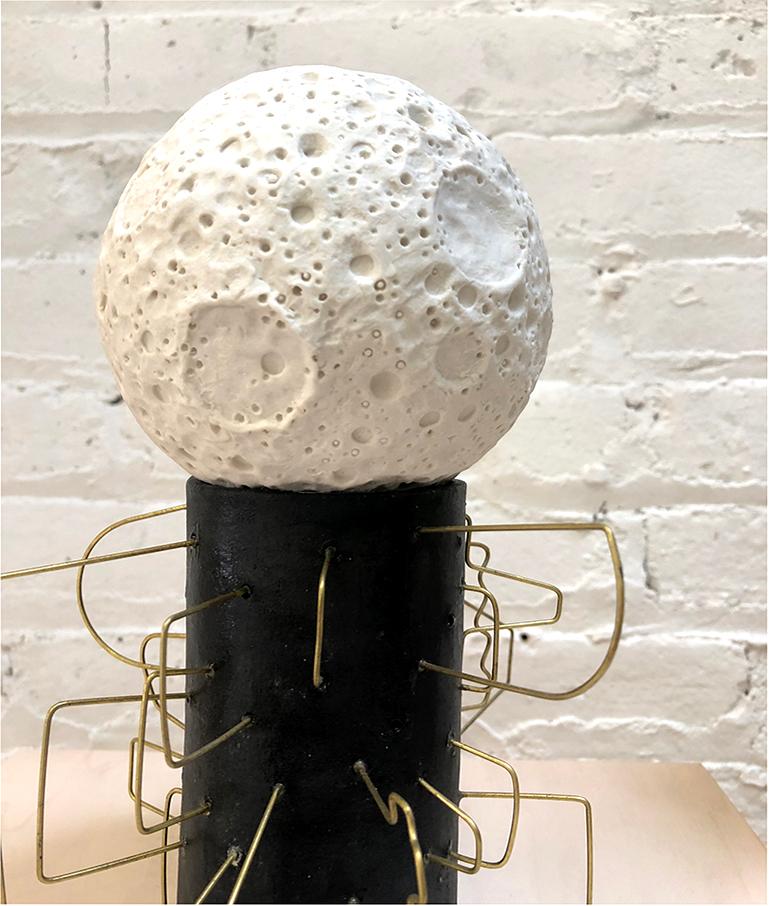 Modern MM0002 Moon Sculpture by Mikel Durlam and Monty J, Ceramic and Brass Wire For Sale