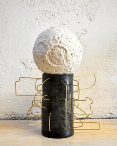 MM0002 Moon Sculpture by Mikel Durlam and Monty J, Ceramic and Brass Wire