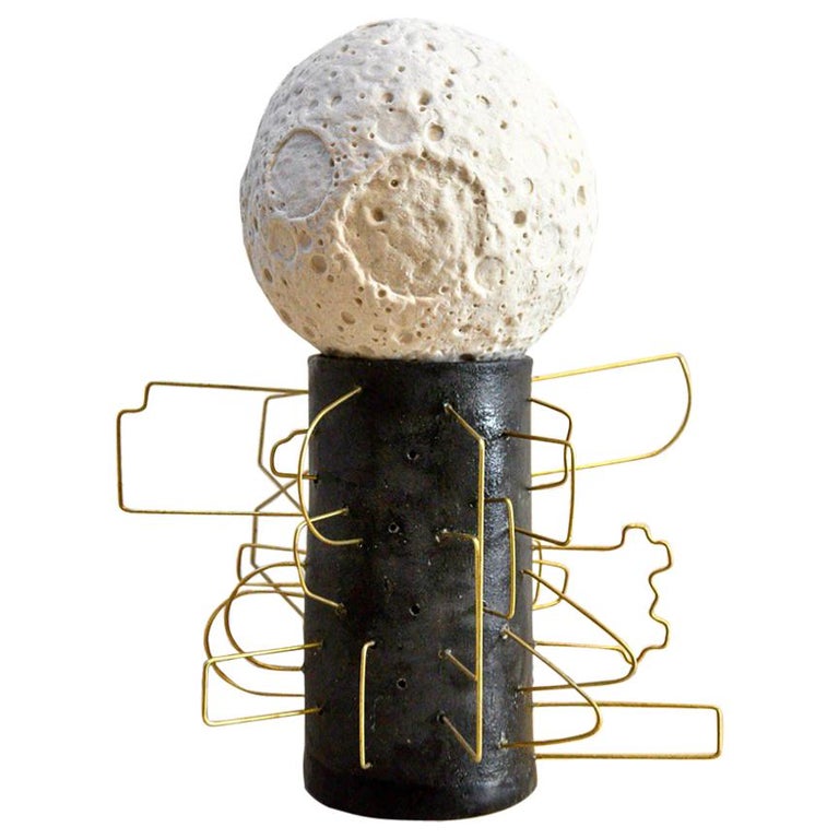 MM0002 Moon Sculpture by Mikel Durlam and Monty J, Ceramic and Brass