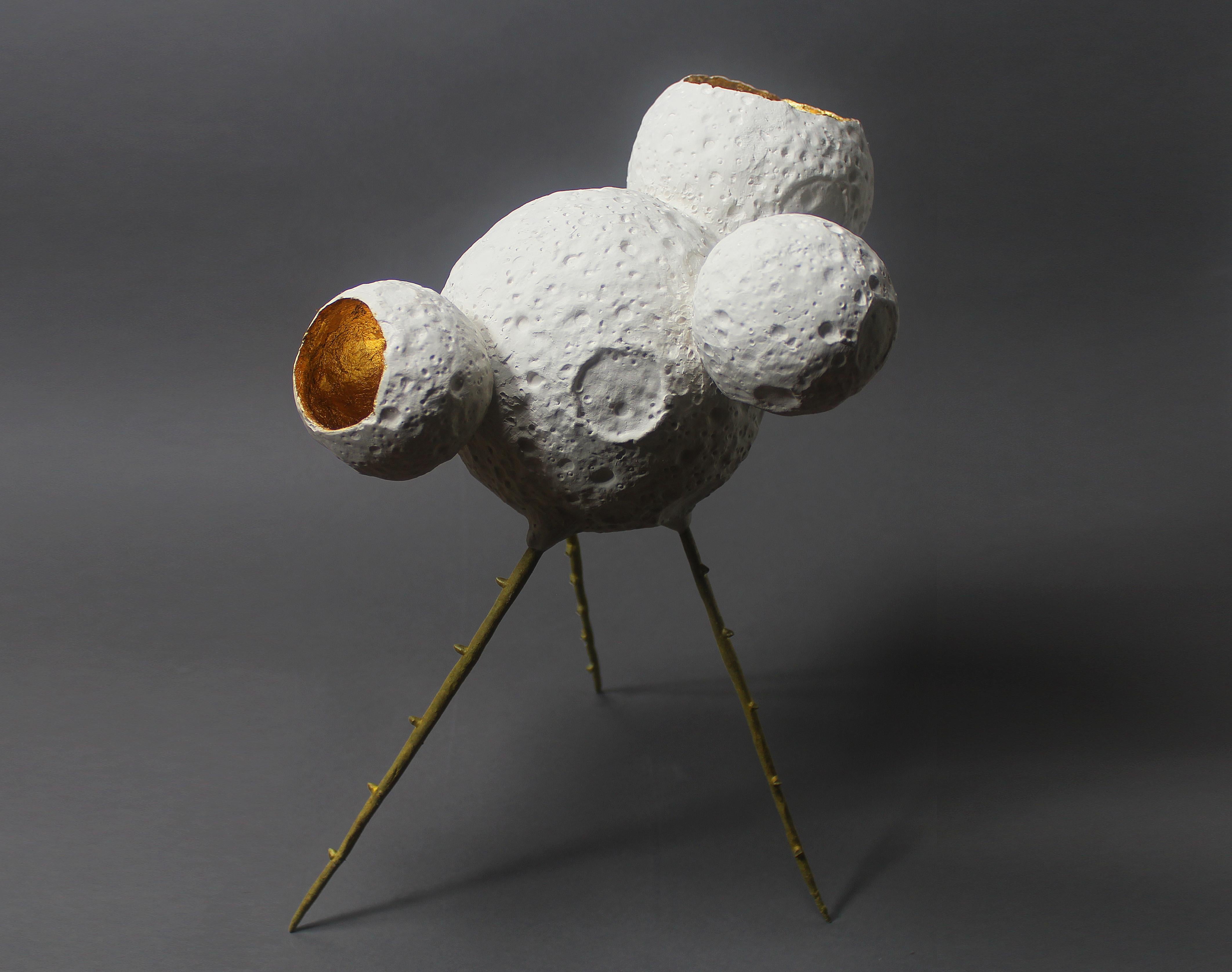 American MM0005 Sculpture by Mikel Durlam and Monty J, Ceramic, Gold Leaf and Brass For Sale