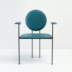 mm3 Armchair, Tilting Backrest, Off-White Leather and Iron Frame by Mario Milana