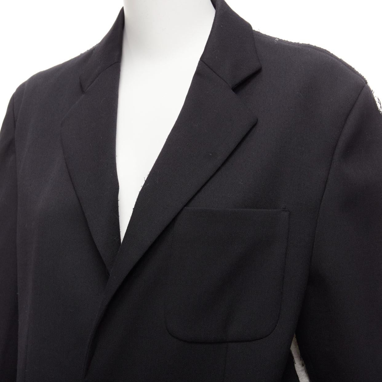 MM6 black grey virgin wool blend contrast back fray edge boxy blazer IT38 XS In Good Condition For Sale In Hong Kong, NT