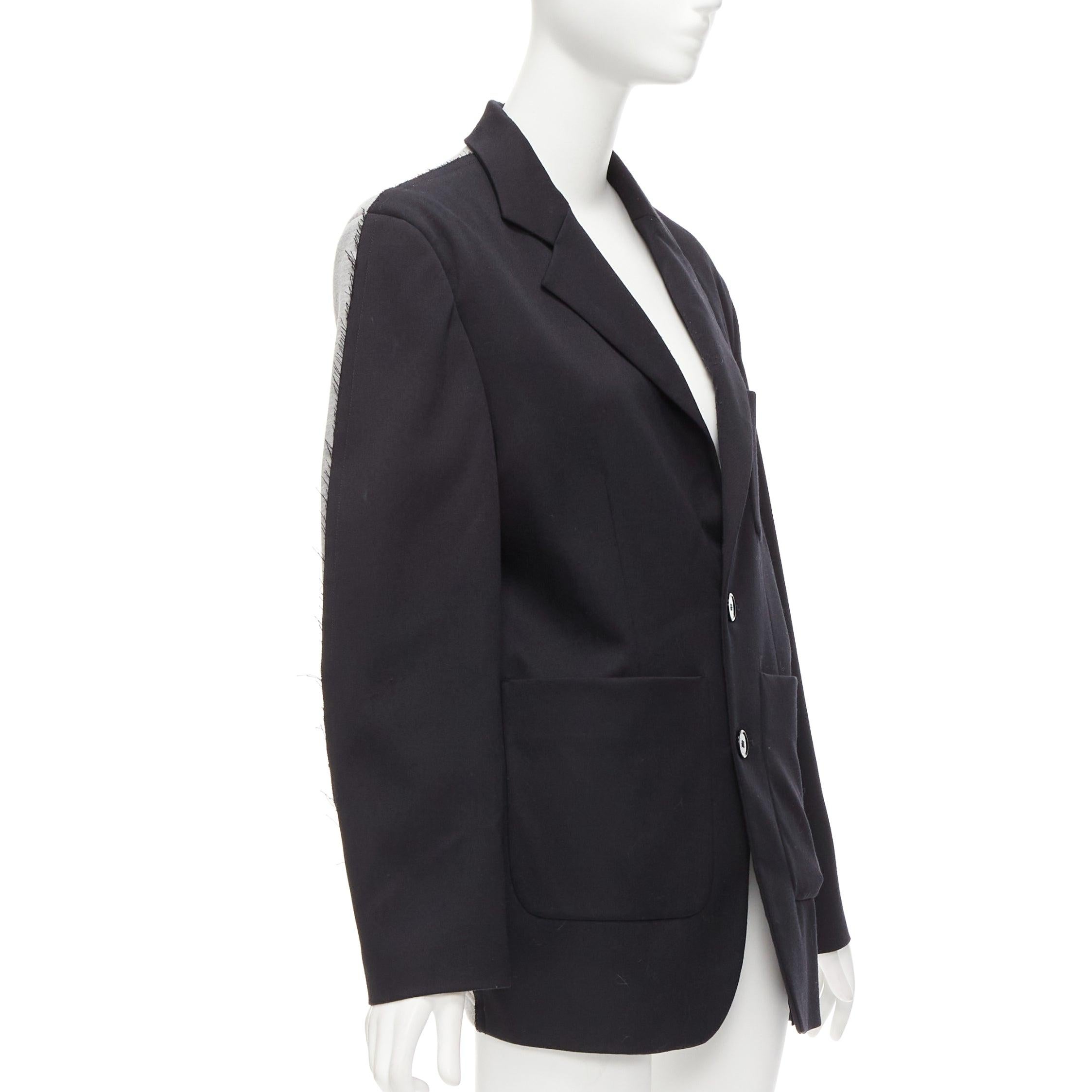 MM6 noir gris mélange de laine vierge dos contrasté bord effiloché blazer boxy IT38 XS en vente 1