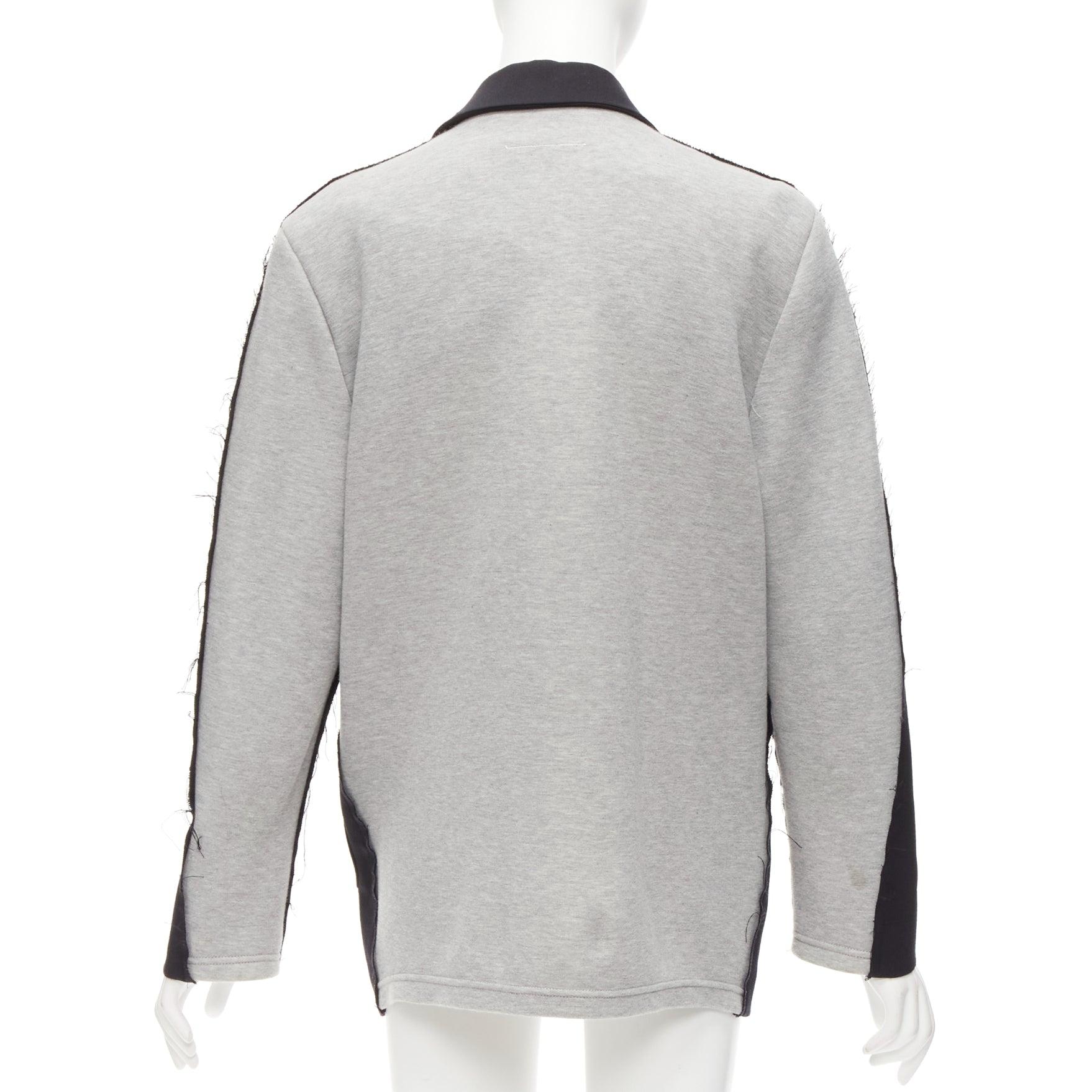 MM6 black grey virgin wool blend contrast back fray edge boxy blazer IT38 XS For Sale 2
