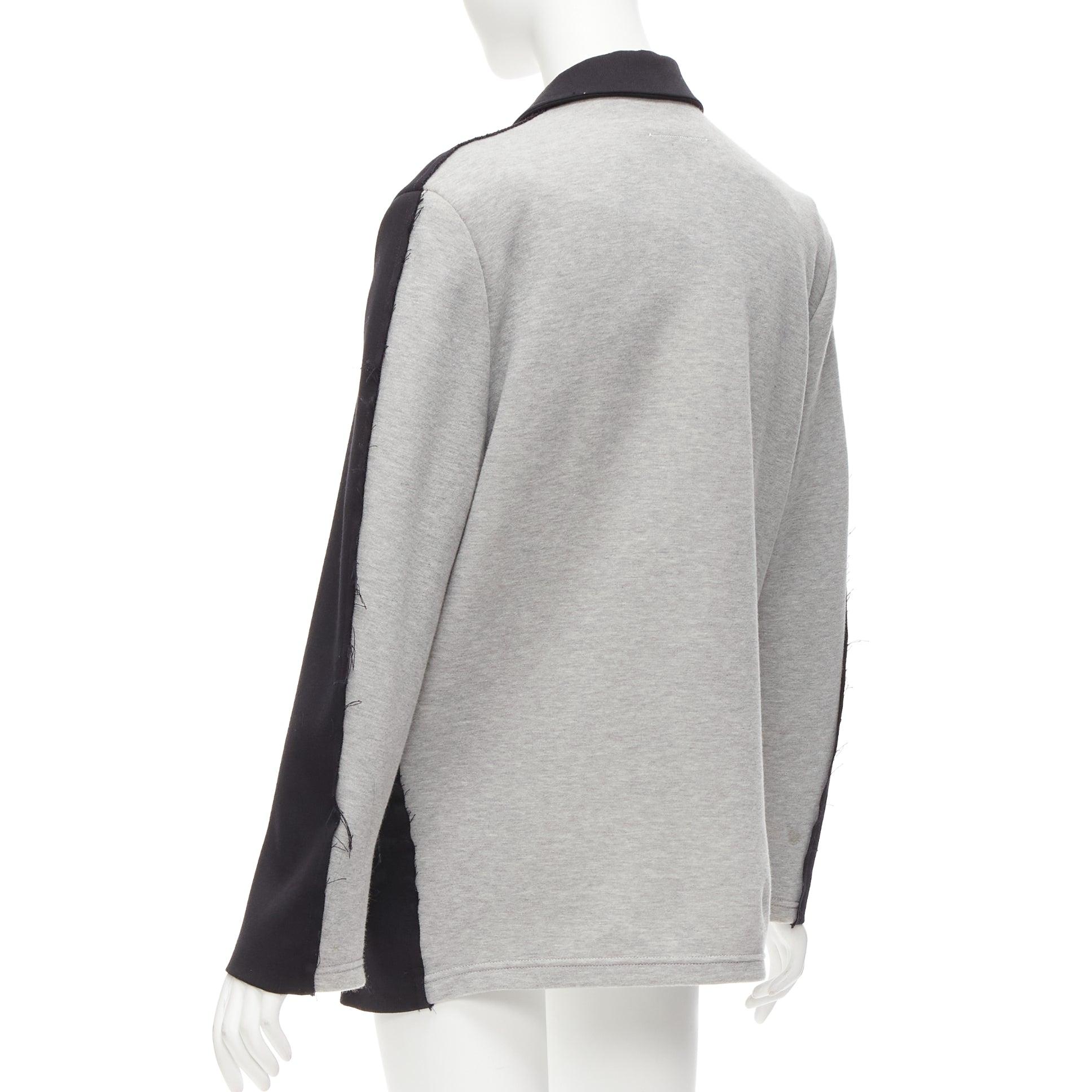 MM6 noir gris mélange de laine vierge dos contrasté bord effiloché blazer boxy IT38 XS en vente 3
