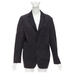 MM6 black grey virgin wool blend contrast back fray edge boxy blazer IT38 XS
