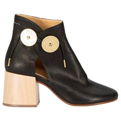 MM6 Maison Margiela Black Leather Cut Out Button Embellished Boots Size IT 36