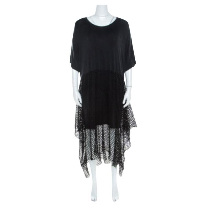 MM6 Maison Margiela Black Mesh Panel Overlay Oversized Midi Dress XS