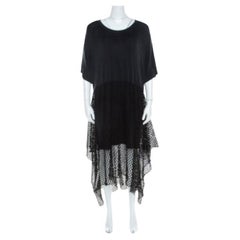 MM6 Maison Margiela Black Mesh Panel Overlay Oversized Midi Dress XS