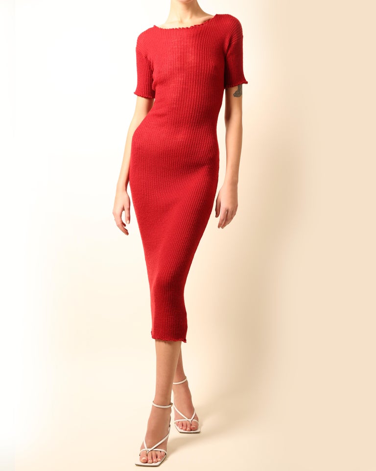 MM6 Maison Margiela burgundy red ribbed wool knit midi maxi