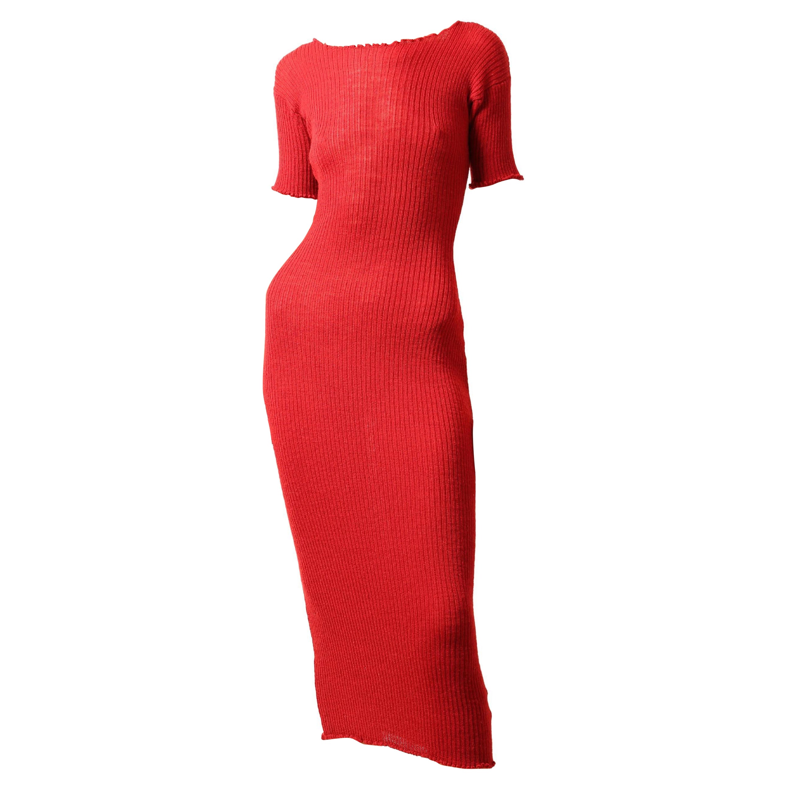 MM6 Maison Margiela vestido midi maxi jersey de punto de lana acanalado rojo burdeos S