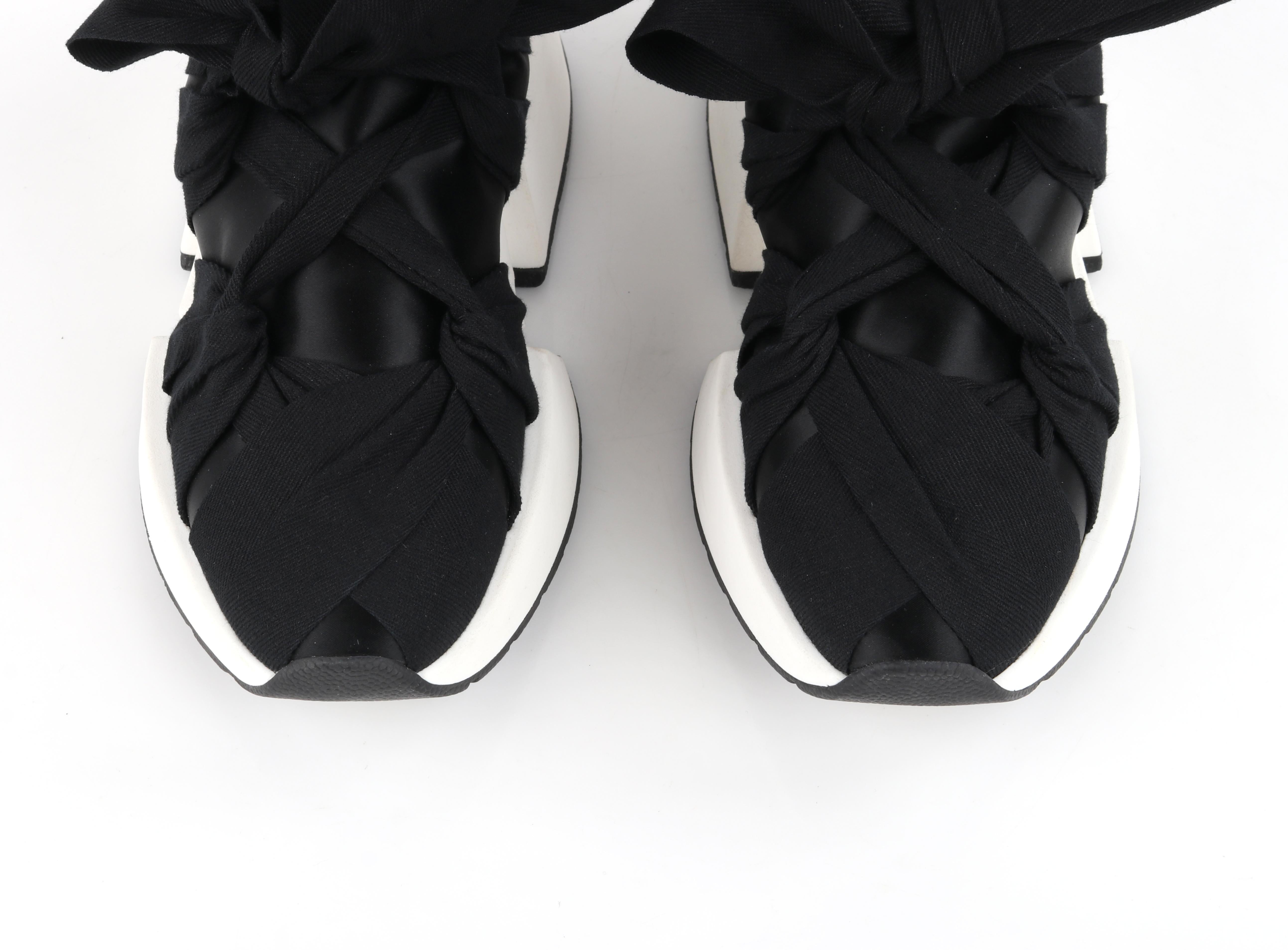 MM6 MAISON MARGIELA c.2019 Black White Platform Ribbon Bow Wrap Sneaker Shoes For Sale 6
