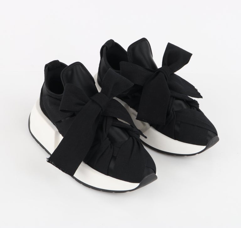 MM6 MAISON MARGIELA c.2019 Black White Platform Ribbon Bow Wrap Sneaker Shoes For Sale at 1stDibs
