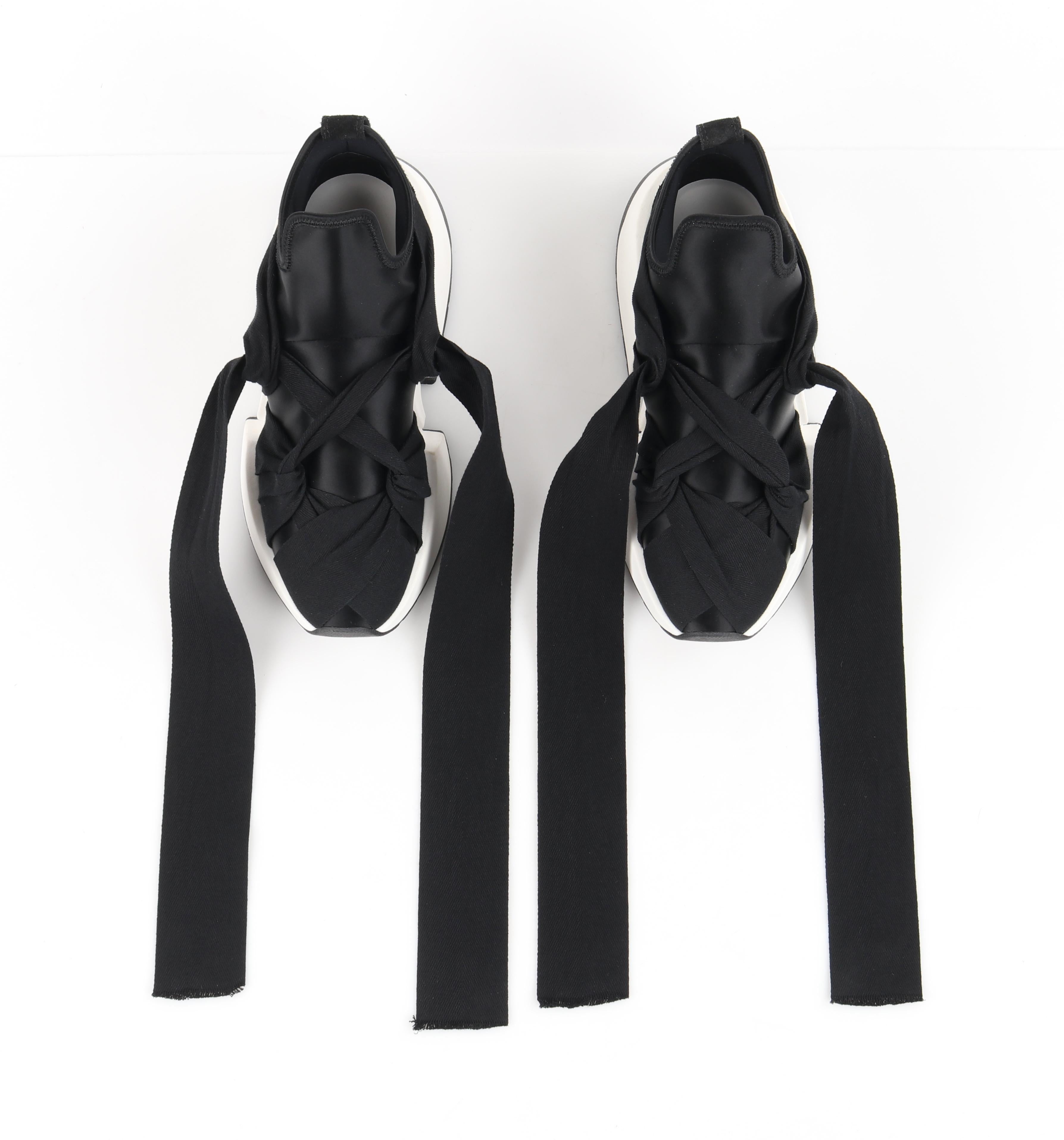 MM6 MAISON MARGIELA c.2019 Black White Platform Ribbon Bow Wrap Sneaker Shoes For Sale 4