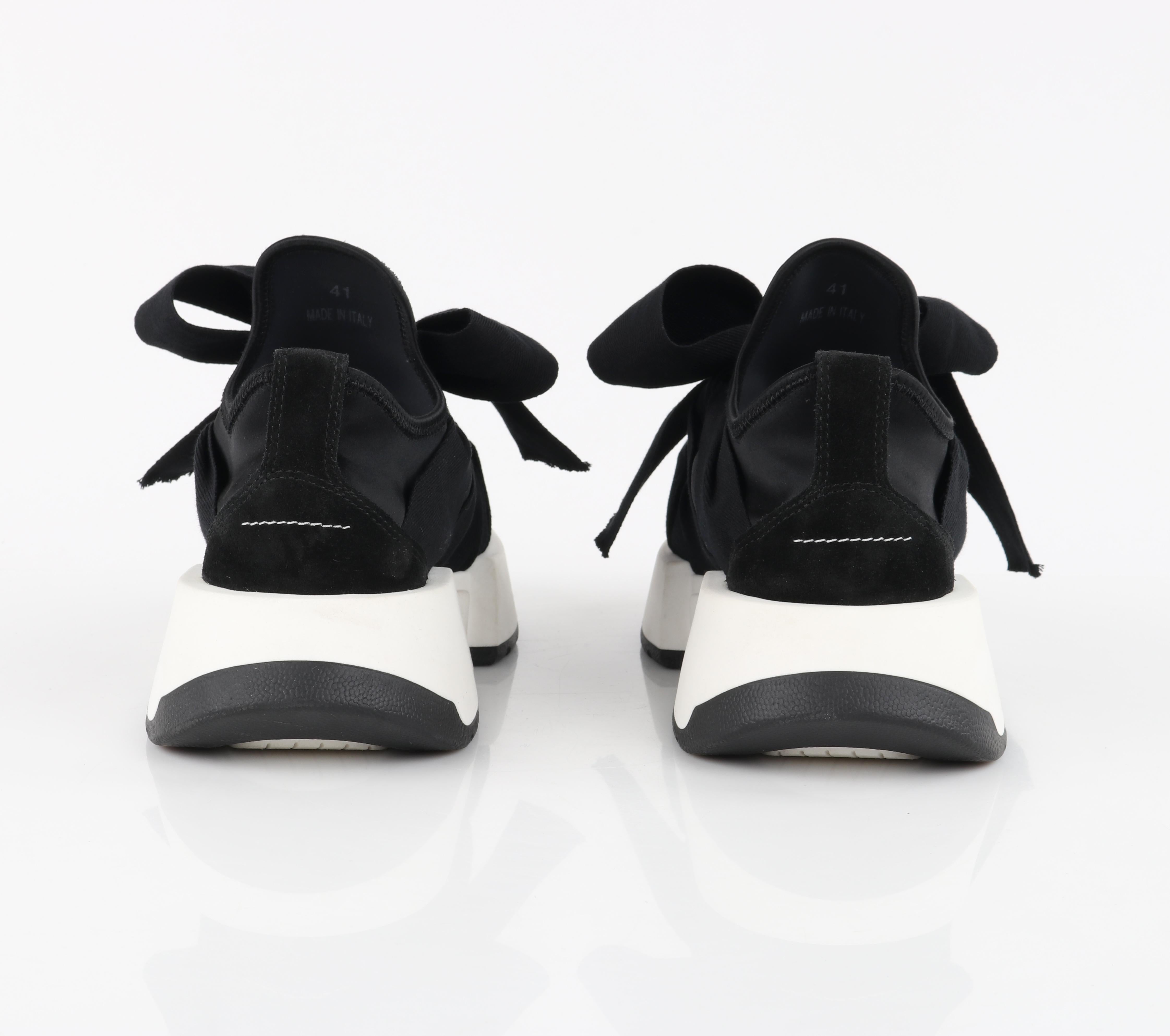 MM6 MAISON MARGIELA c.2019 Black White Platform Ribbon Bow Wrap Sneaker Shoes For Sale 5