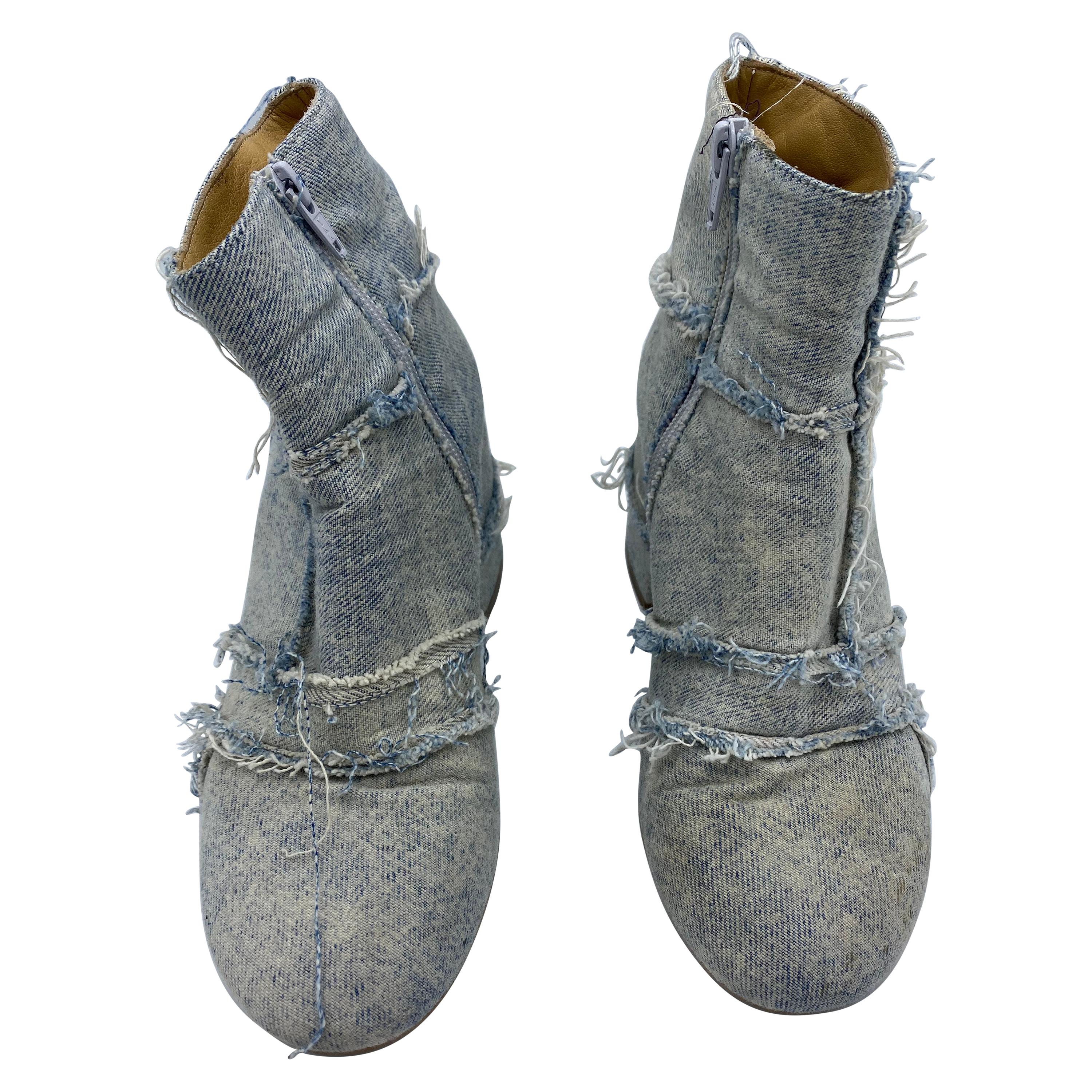 MM6 Maison Margiela Denim Ankle Boots, Size 38 For Sale