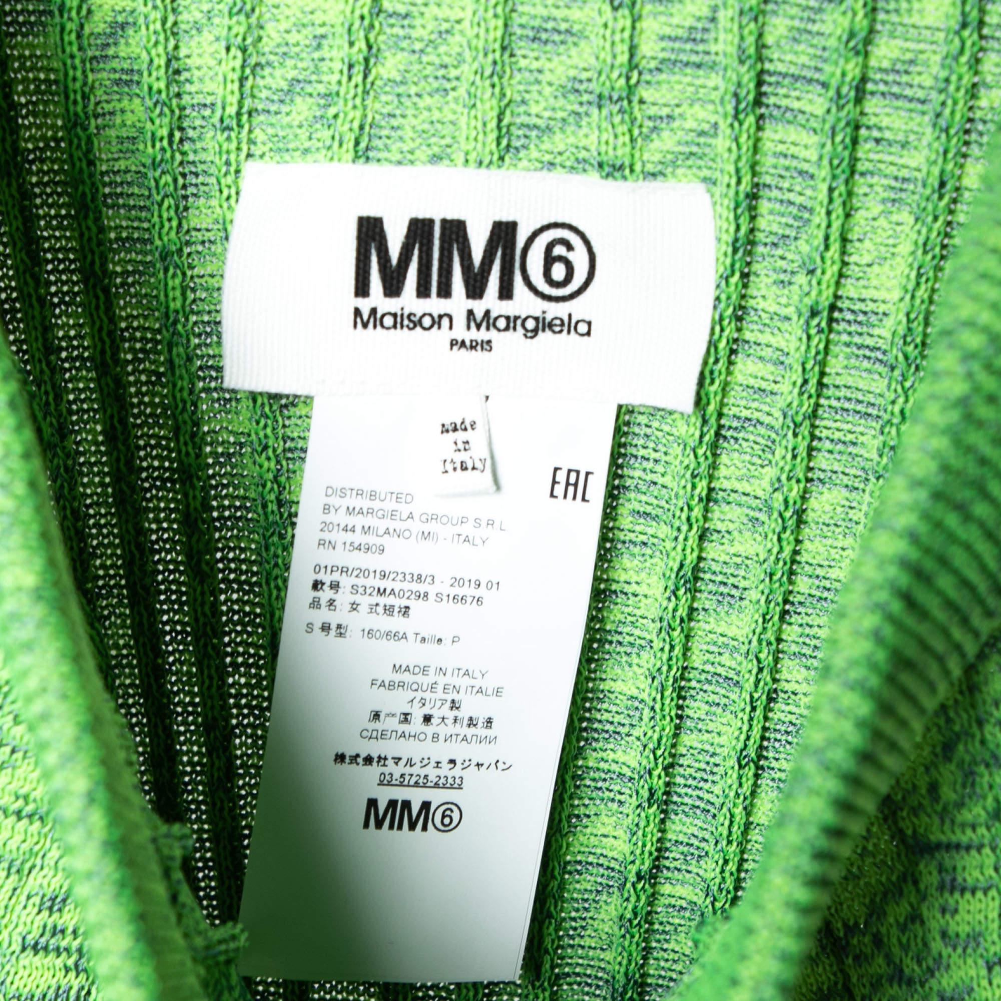 MM6 Maison Margiela Green Space Dyed Rib Knit Slit Detail Skirt S For Sale 1