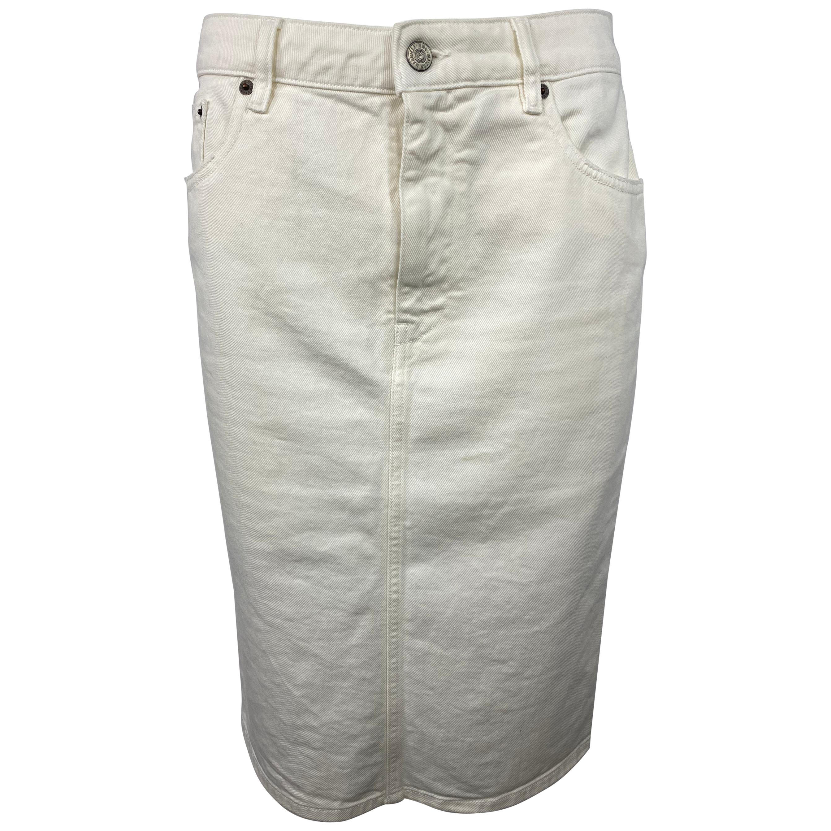 MM6 Maison Margiela White Denim Pencil Skirt, Size 42