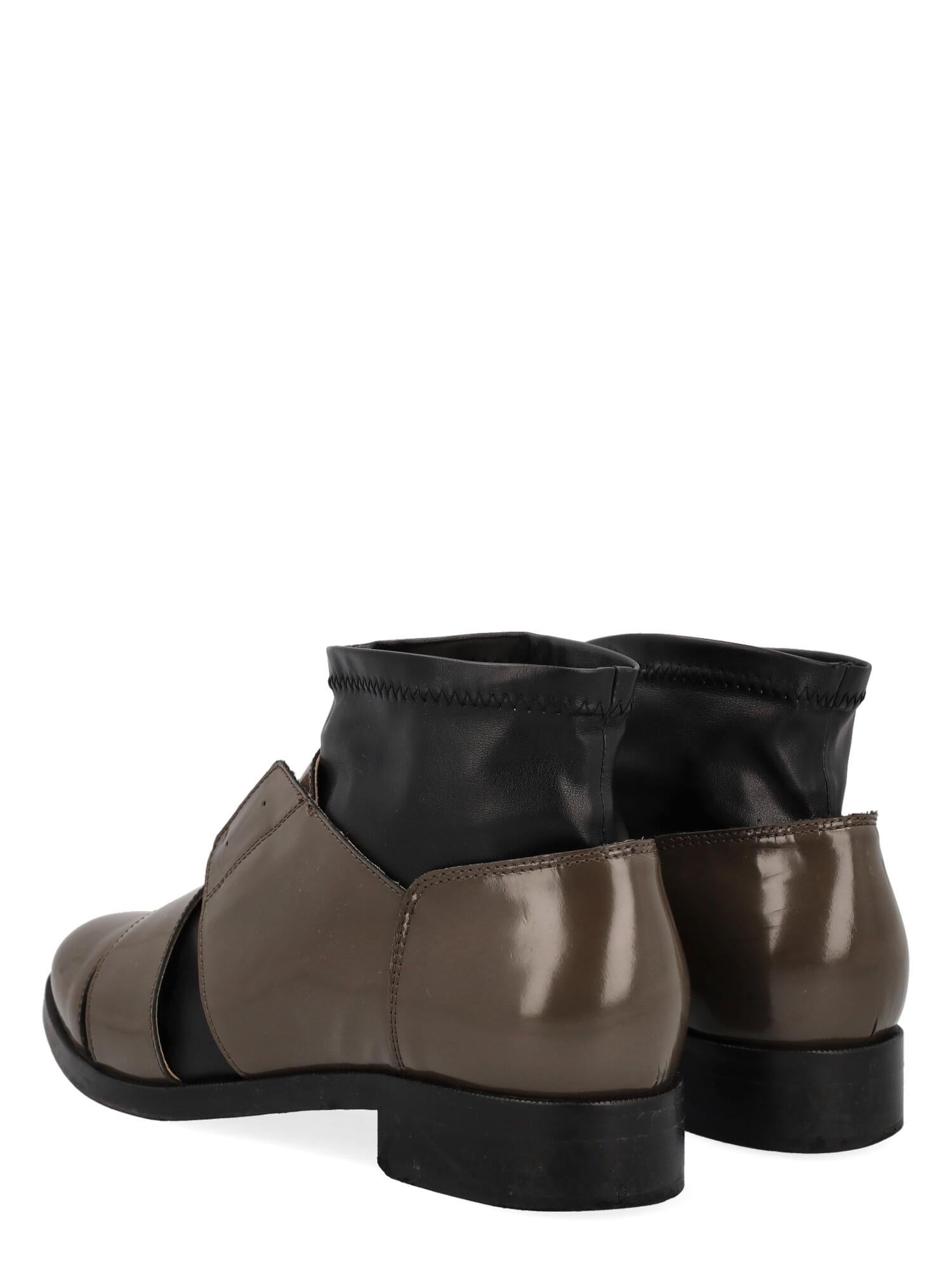 Mm6 Maison Margiela Women Ankle boots Black, Khaki Leather EU 38 In Good Condition For Sale In Milan, IT