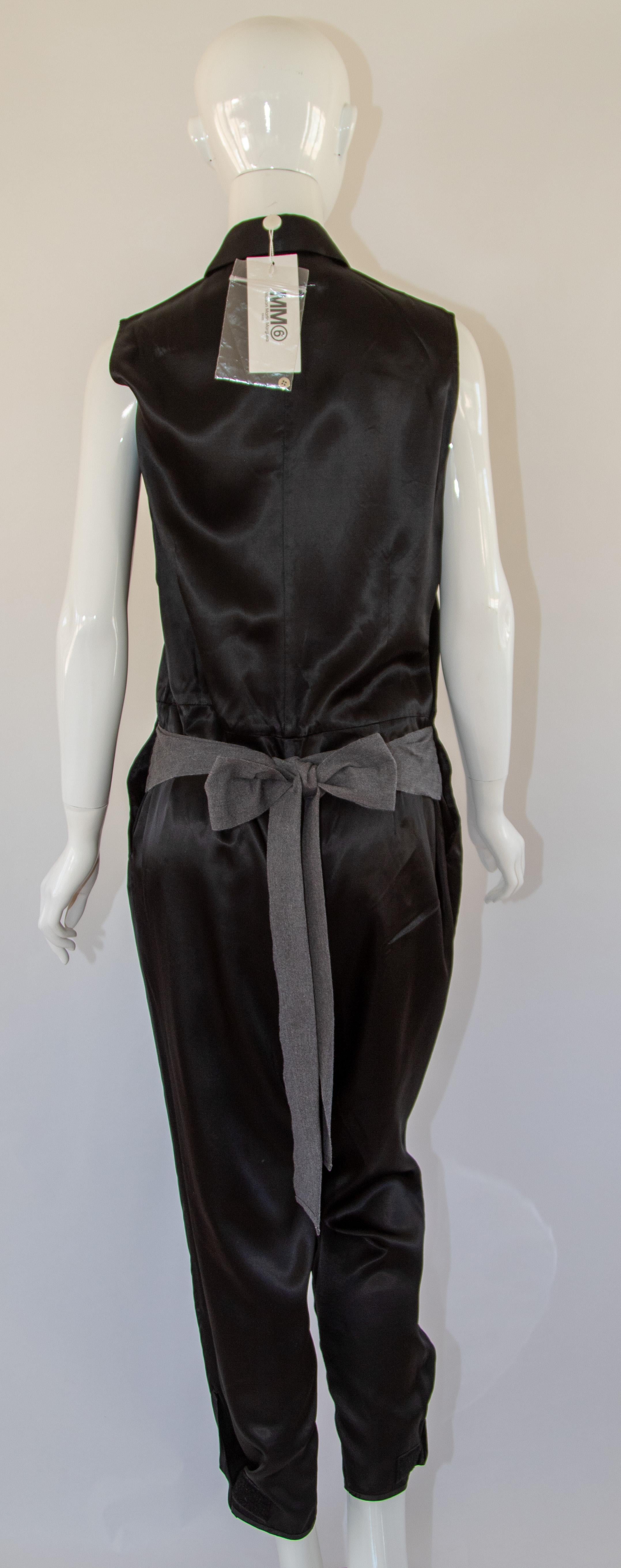 Maison Martin Margiela Black Satin Jumpsuit sleeveless Tie back (sans manches) en vente 6