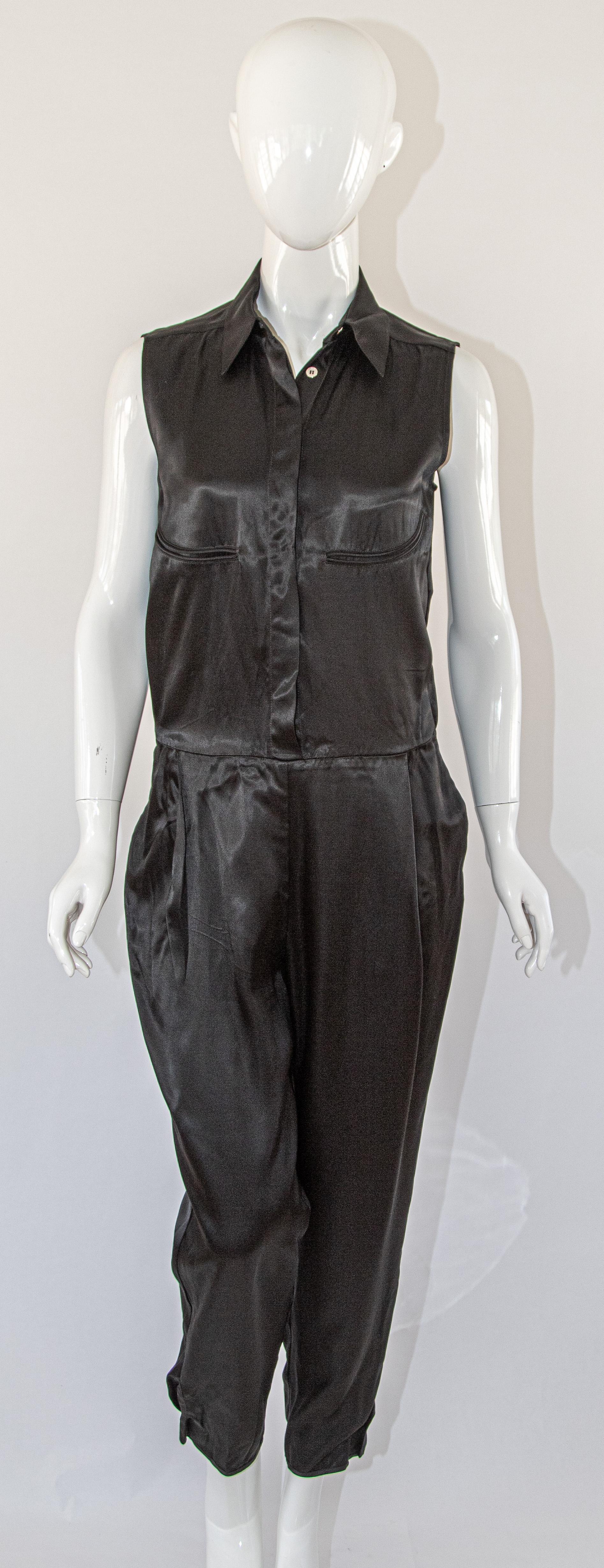 Noir Maison Martin Margiela Black Satin Jumpsuit sleeveless Tie back (sans manches) en vente