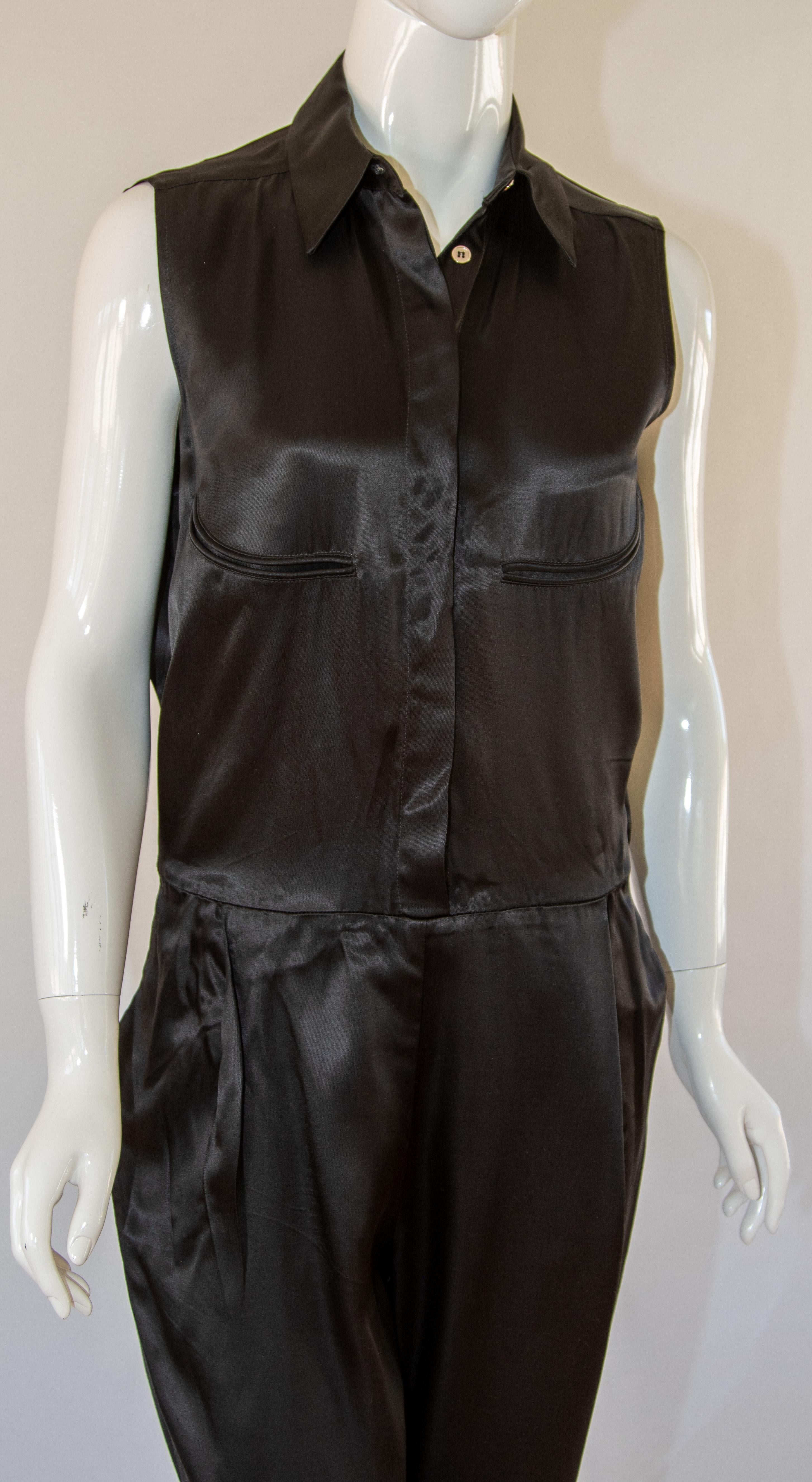 Maison Martin Margiela Black Satin Jumpsuit sleeveless Tie back In New Condition For Sale In North Hollywood, CA