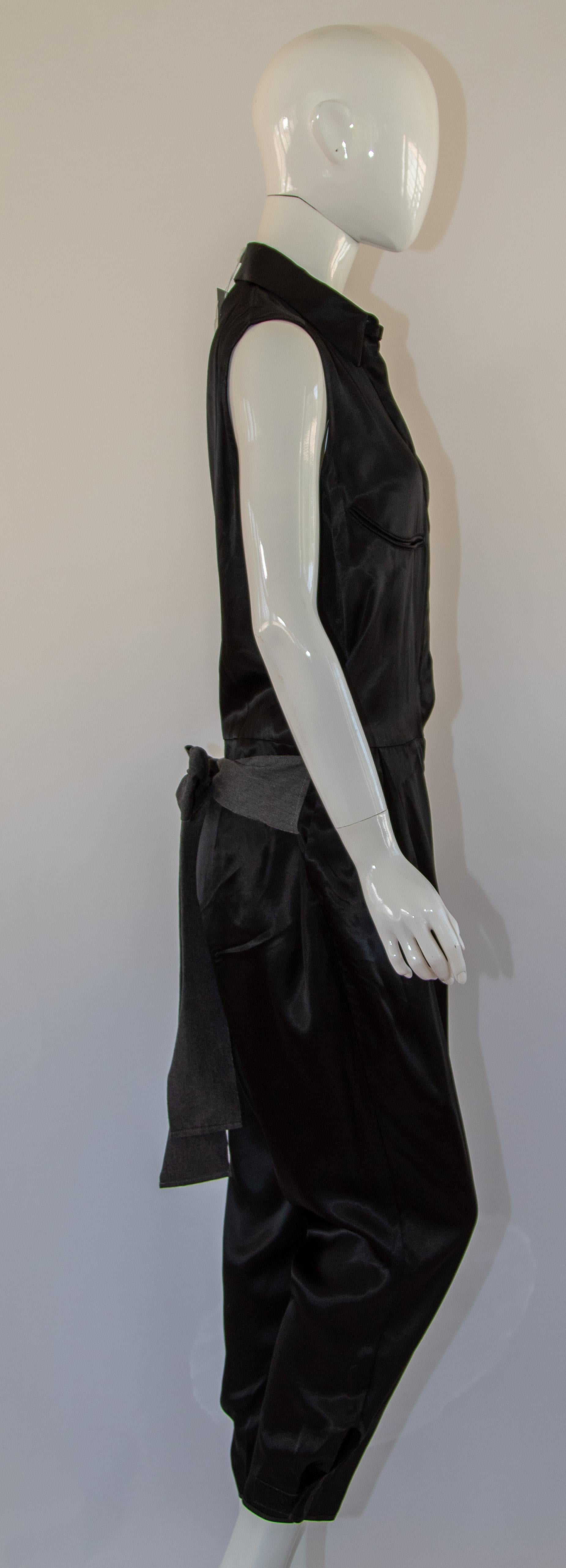 Maison Martin Margiela Black Satin Jumpsuit sleeveless Tie back (sans manches) en vente 4
