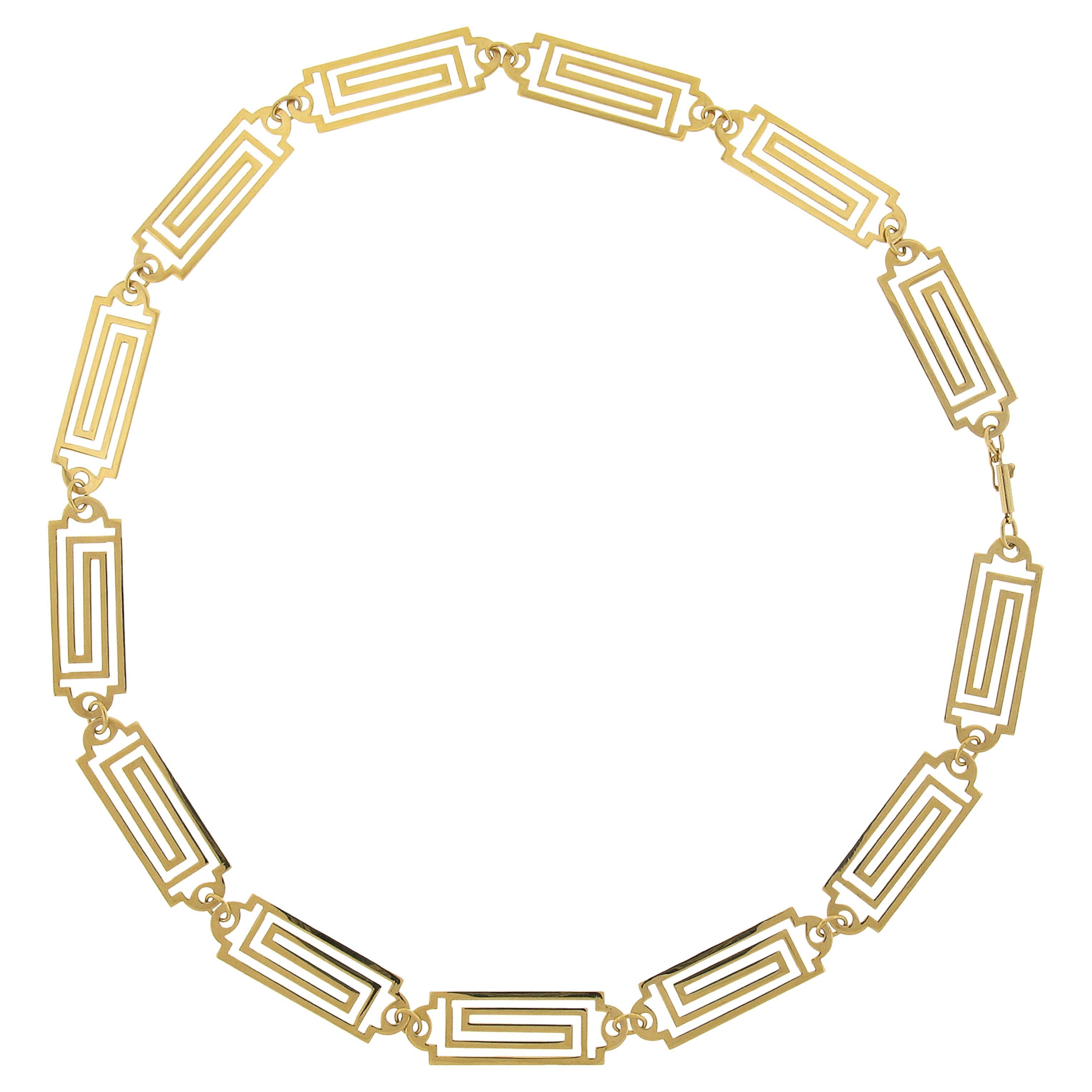 MMA 14k Yellow Gold 19" Polished Finish Open Maze Geometric Link Necklace For Sale