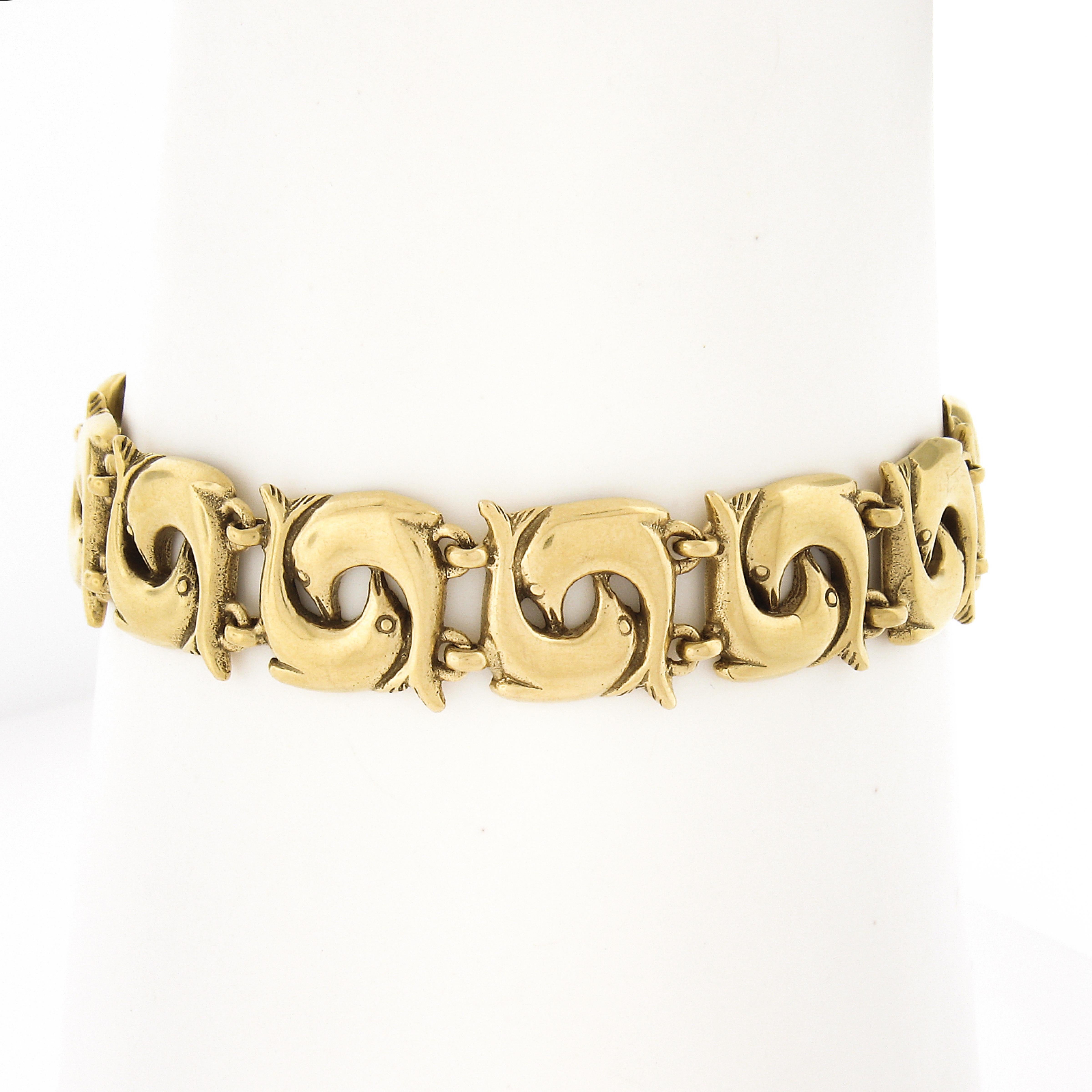 MMA 14K Gelbgold Dancing Delphin Gliederarmband Halskette Set mit Original Beutel Damen im Angebot