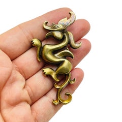 MMA signed vintage dark gold dragon designer brooch