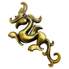 MMA signed vintage dark gold dragon designer brooch