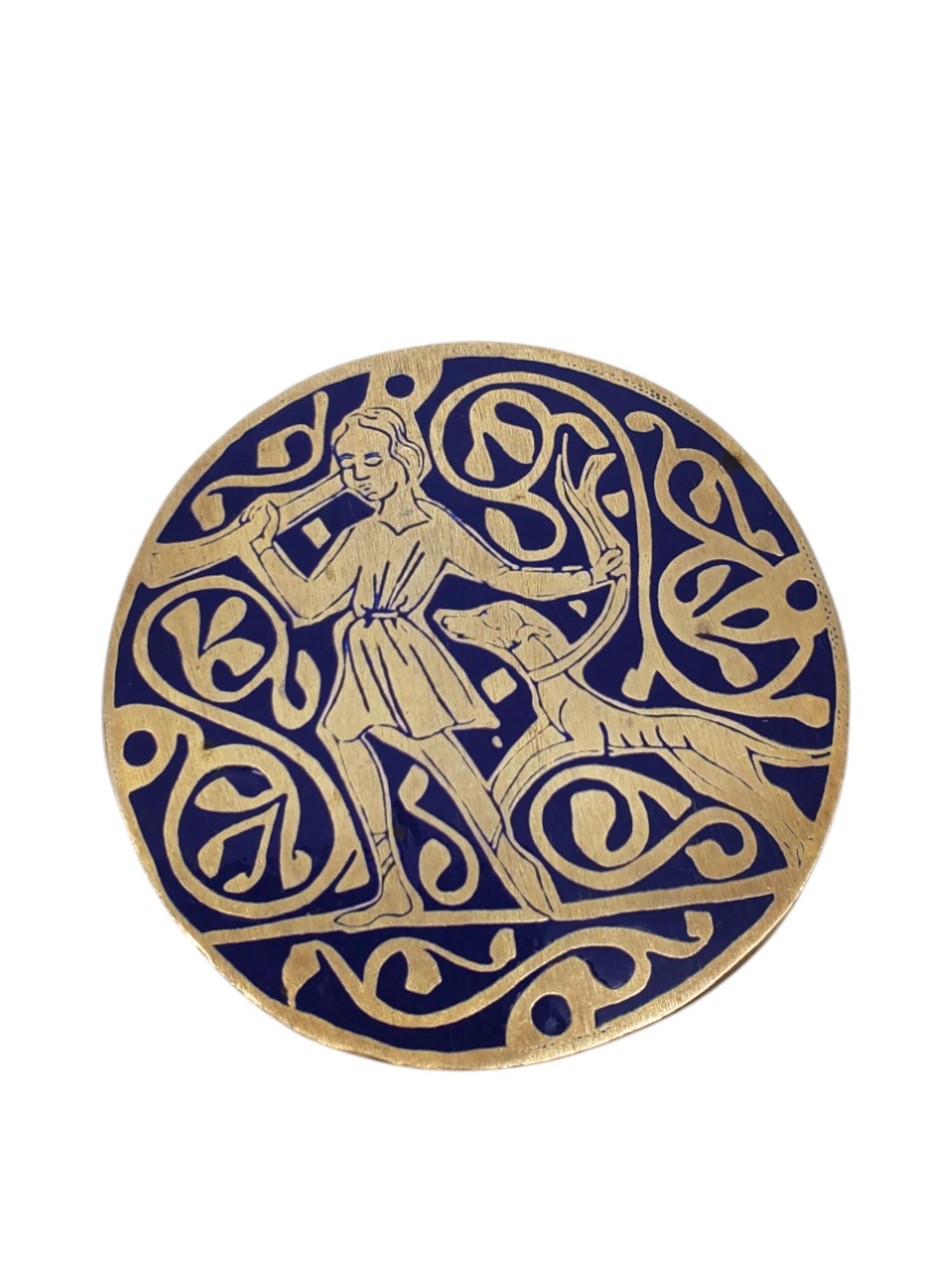 M.M.A. Sterling  Silver Blue Enamel Boy and Dog Pendant Brooch #20357