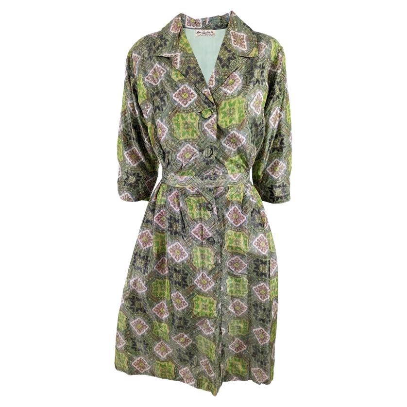 Mme Barbieri Vintage 1950s Green Womens Day to Evening Shirtdress Dress