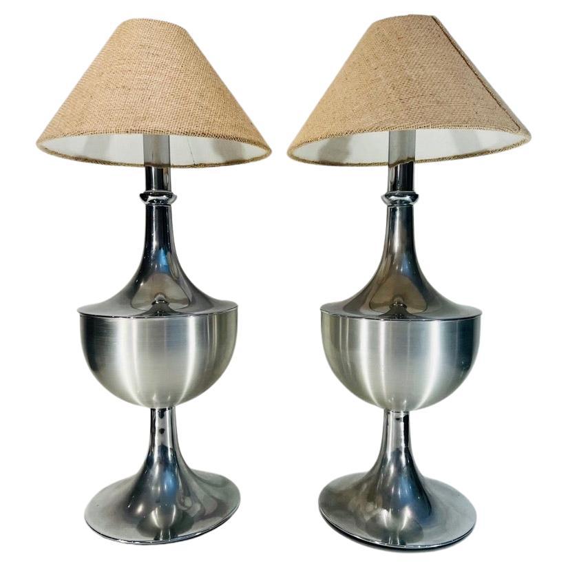 Mme Journel brazilian chrome 1950 metal table lamps. For Sale