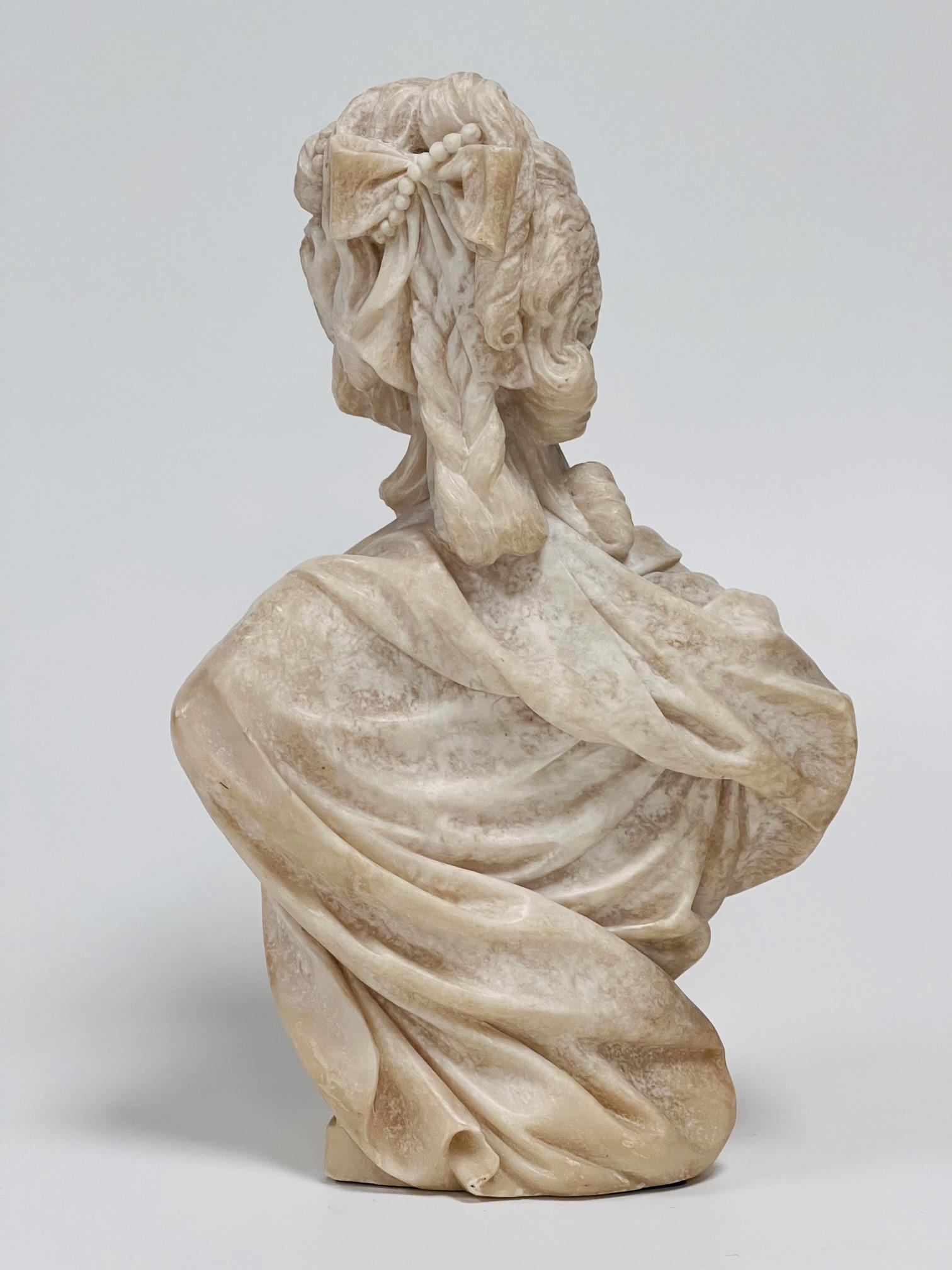 Francese Busto in alabastro francese di Mme Pompadour, circa 1850 in vendita