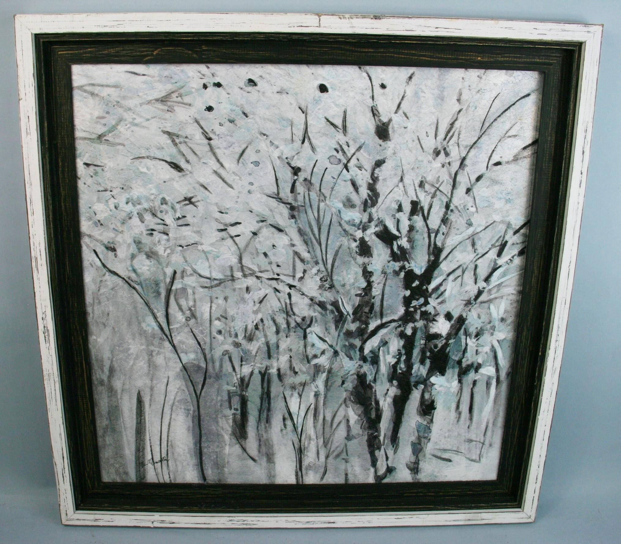 M.Mirabella Landscape Painting - Japanese Black and White Forest  Abstract  Landscape