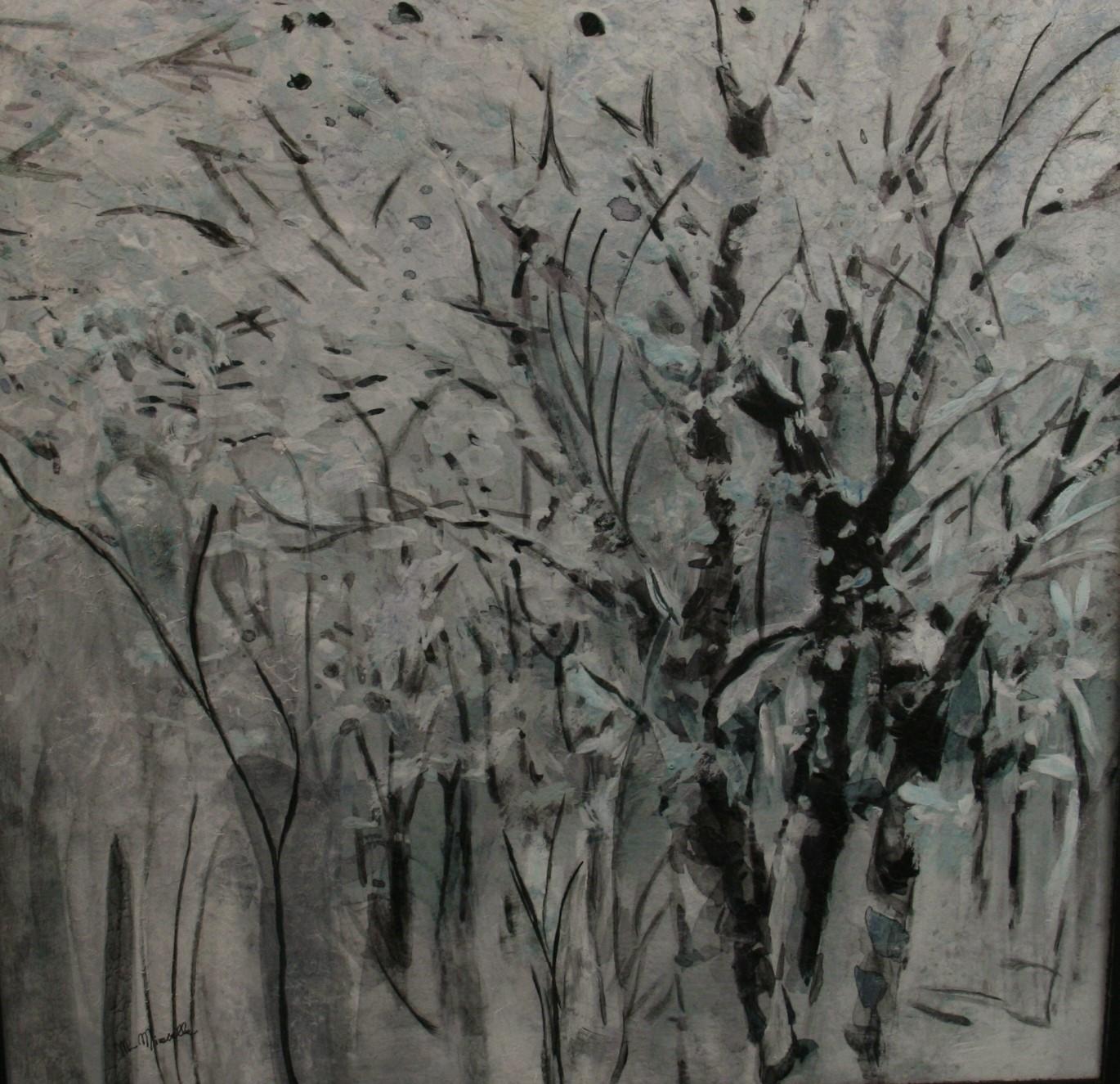Foresta invernale giapponese in bianco e nero  Paesaggio - Painting di M.Mirabella