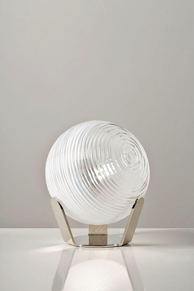MMM Maestro L Table Lamp by MM Lampadari
Dimensions: Ø 31 x H 35 cm. 
Materials: Glass and metal.

Different metal finishes are available. All our lamps can be wired according to each country. If sold to the USA it will be wired for the USA for