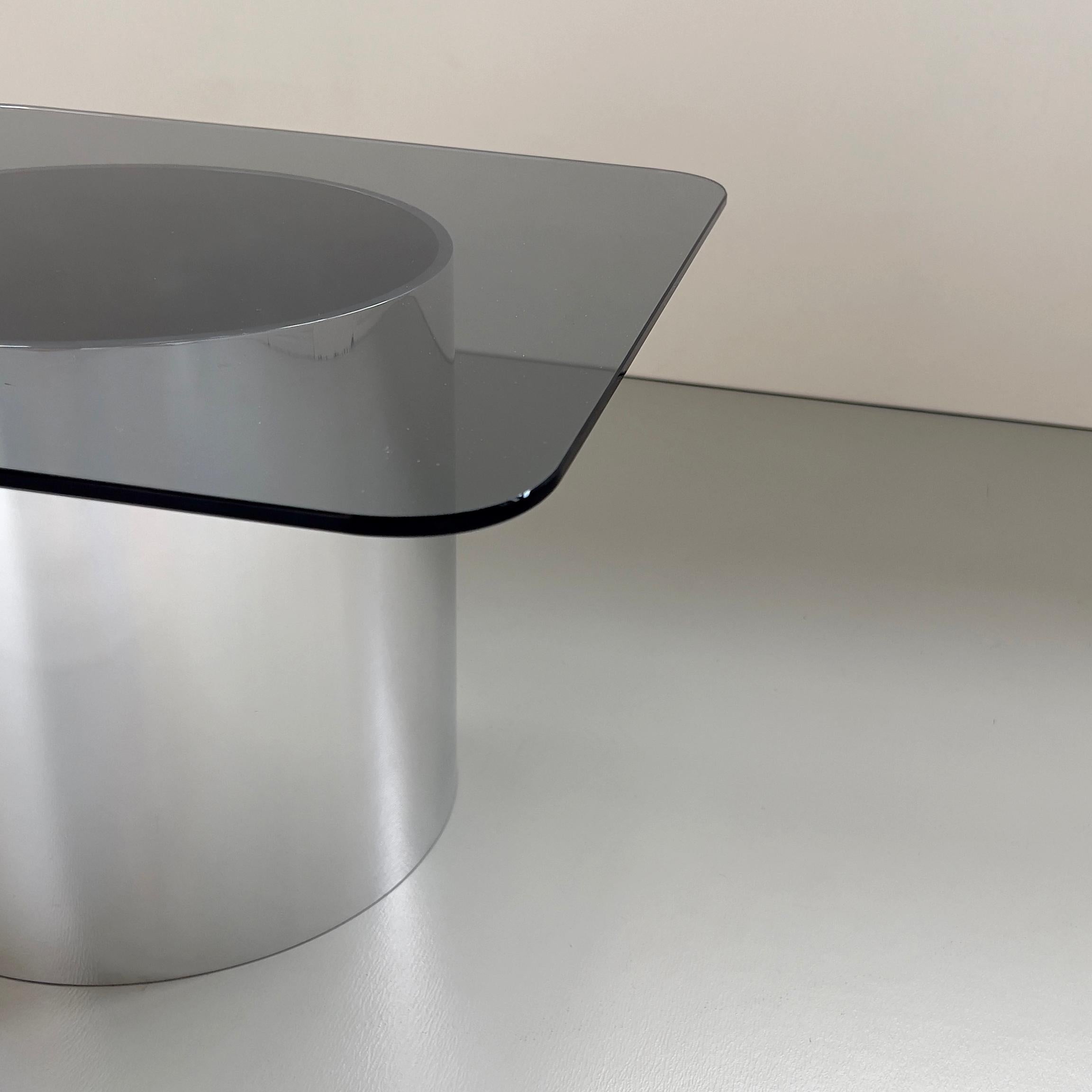 Minimalist 'MMPM Low Side Table' Tubular Metal and Tinted Glass Side Table For Sale