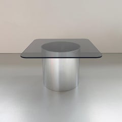 'MMPM Low Side Table' Tubular Metal and Tinted Glass Side Table -Thicker tube