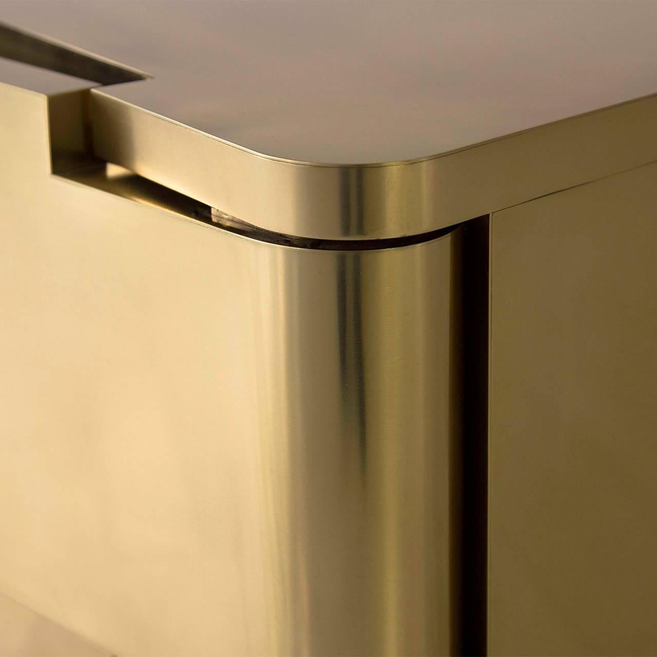 Modern Handcrafted Polished Brass Bedside nightstand or side cabinet table