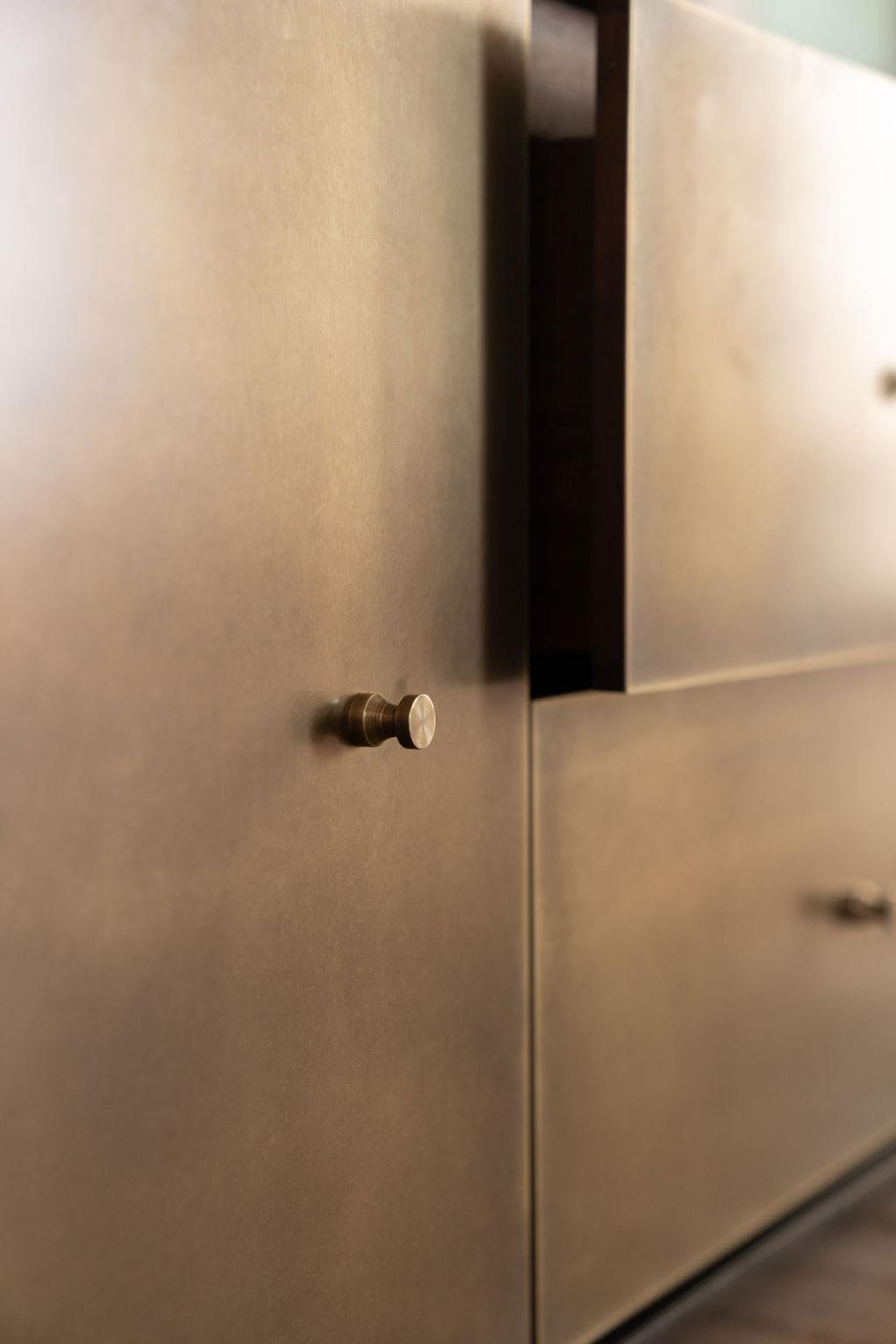 Annerito Mnemosyne Credenza in acciaio annerito, ottone e noce in vendita
