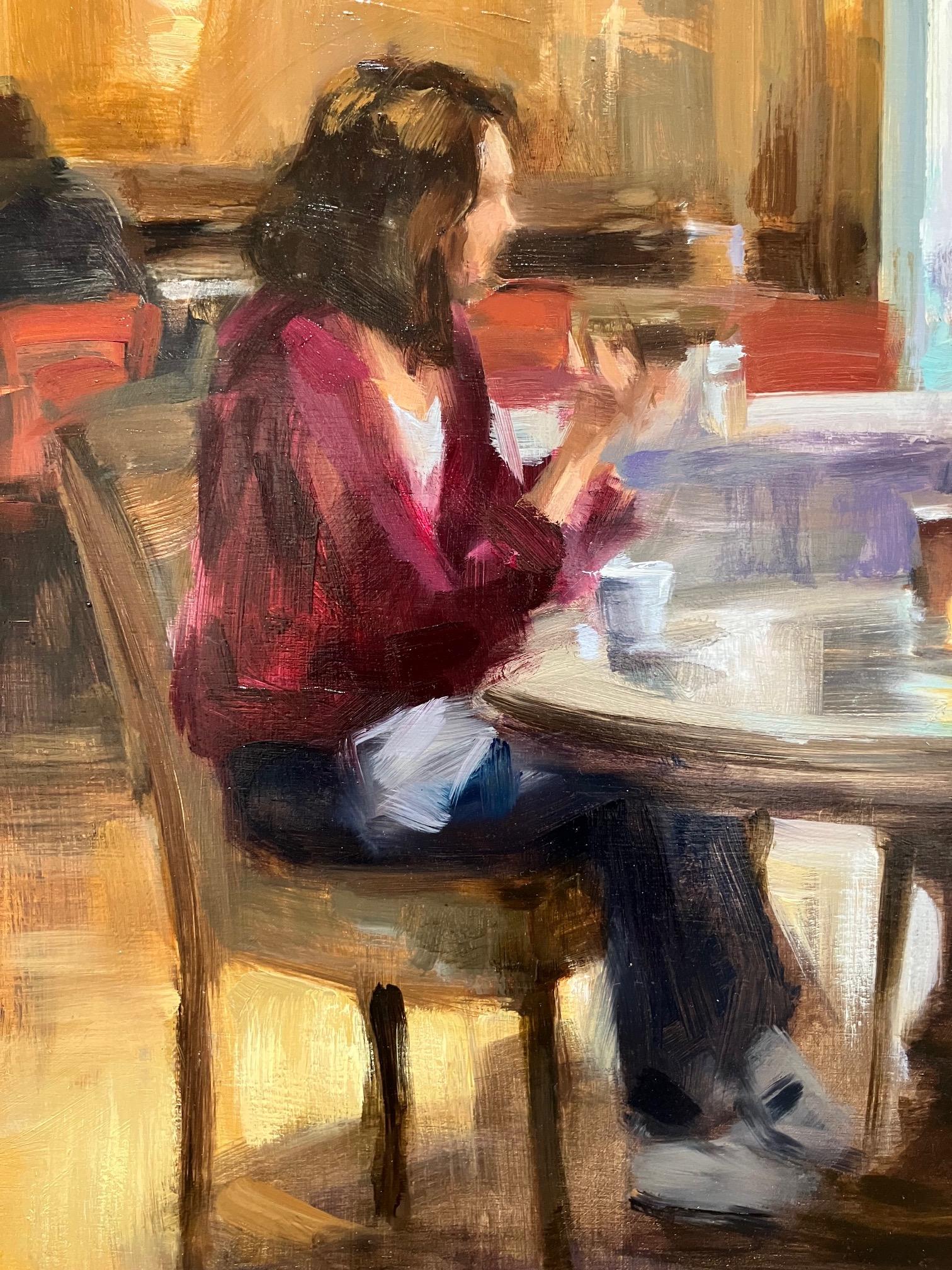 ''Tea in Stockholm'' Contemporary Oil Painting of a Three Women in a Café For Sale 2