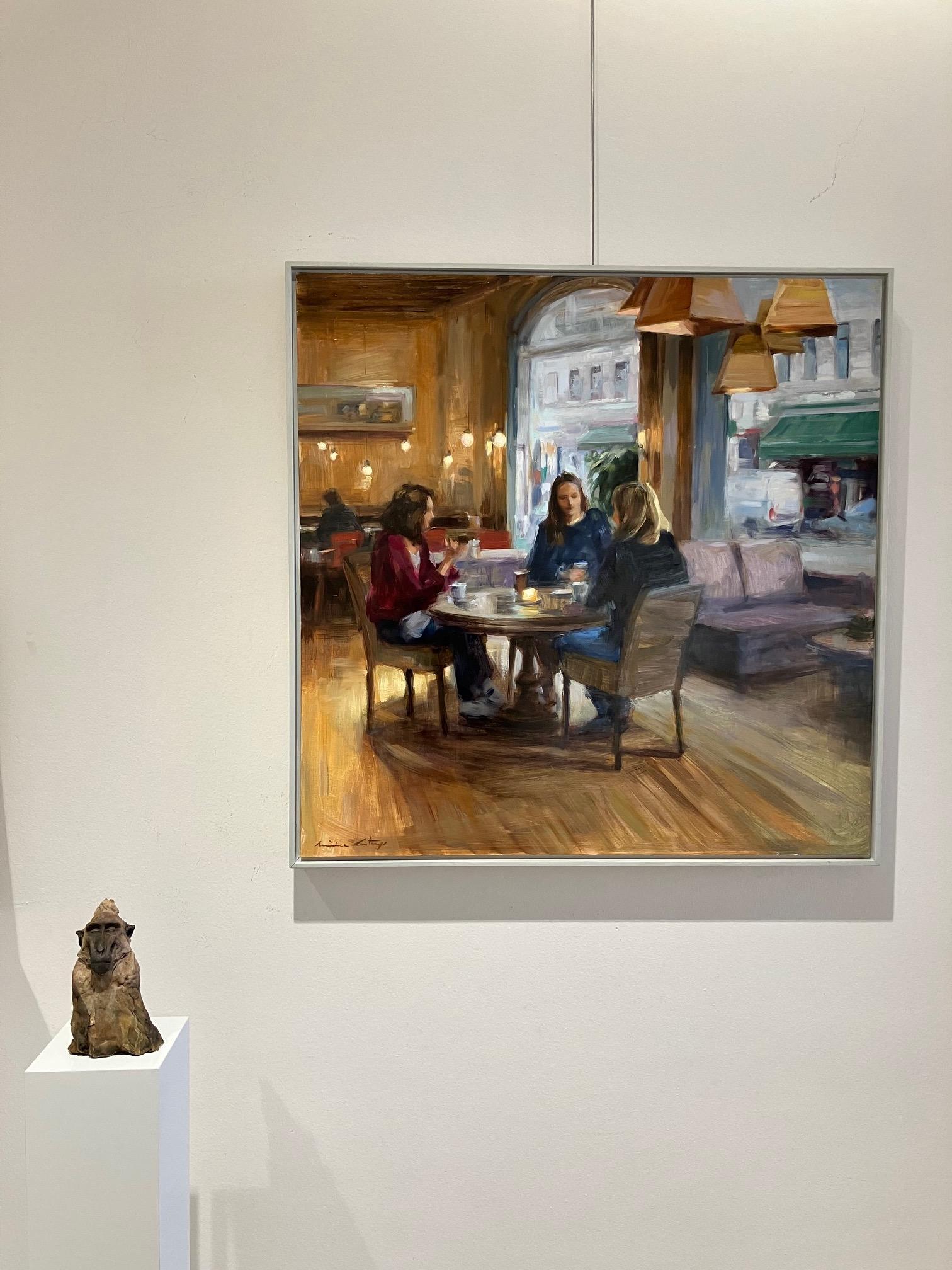 ''Tea in Stockholm'' Peinture à l'huile contemporaine représentant trois femmes dans un café en vente 4